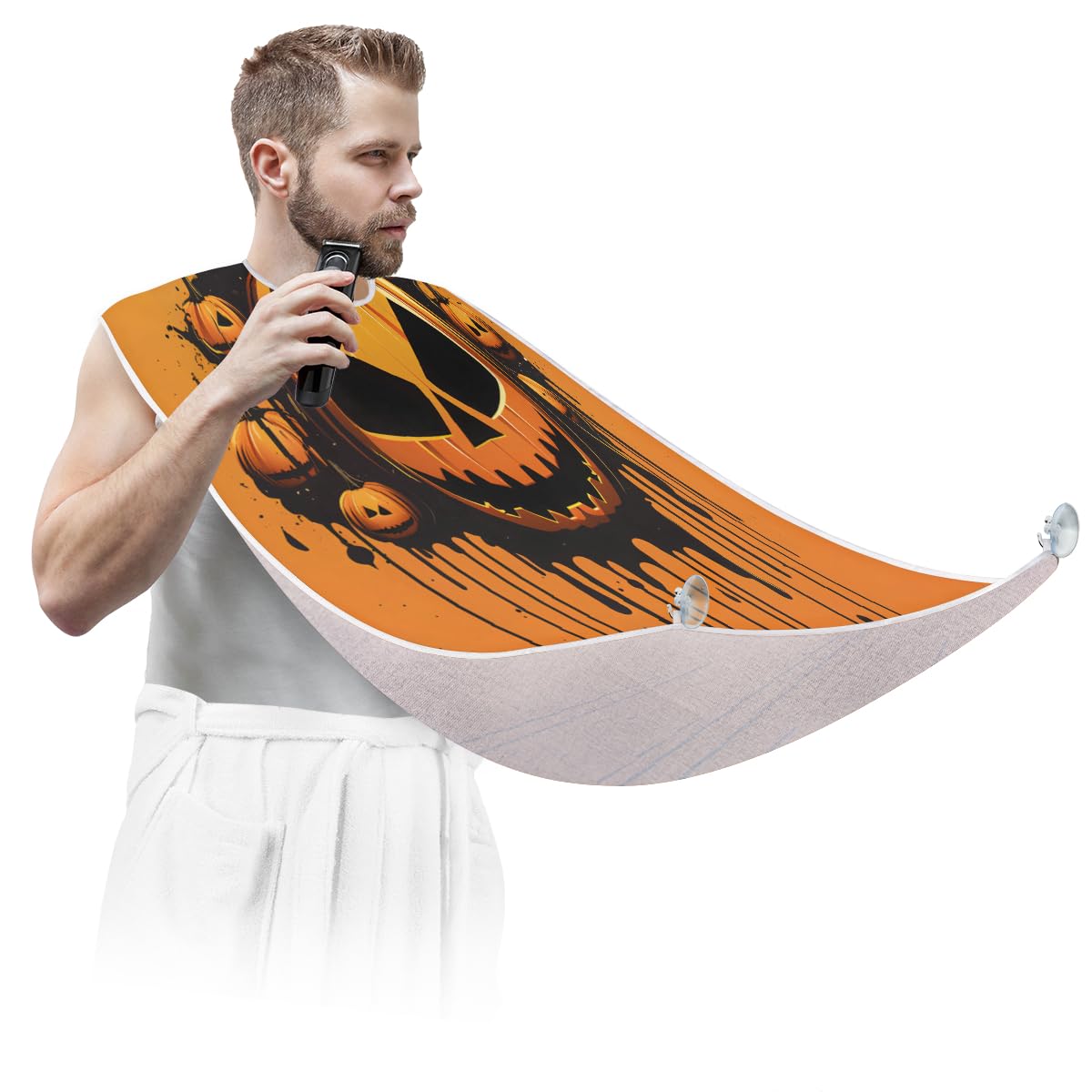 Funny Halloween Pumpkin Pattern Beard Shaving Bib for Men & Women - Waterproof Makeup Hair Dye Apron for Barbers & Artists - Sink Hair Catcher for Beard Trimming & Lineup - Perfect Gift for Stylists & DIY Hair Care at Home
