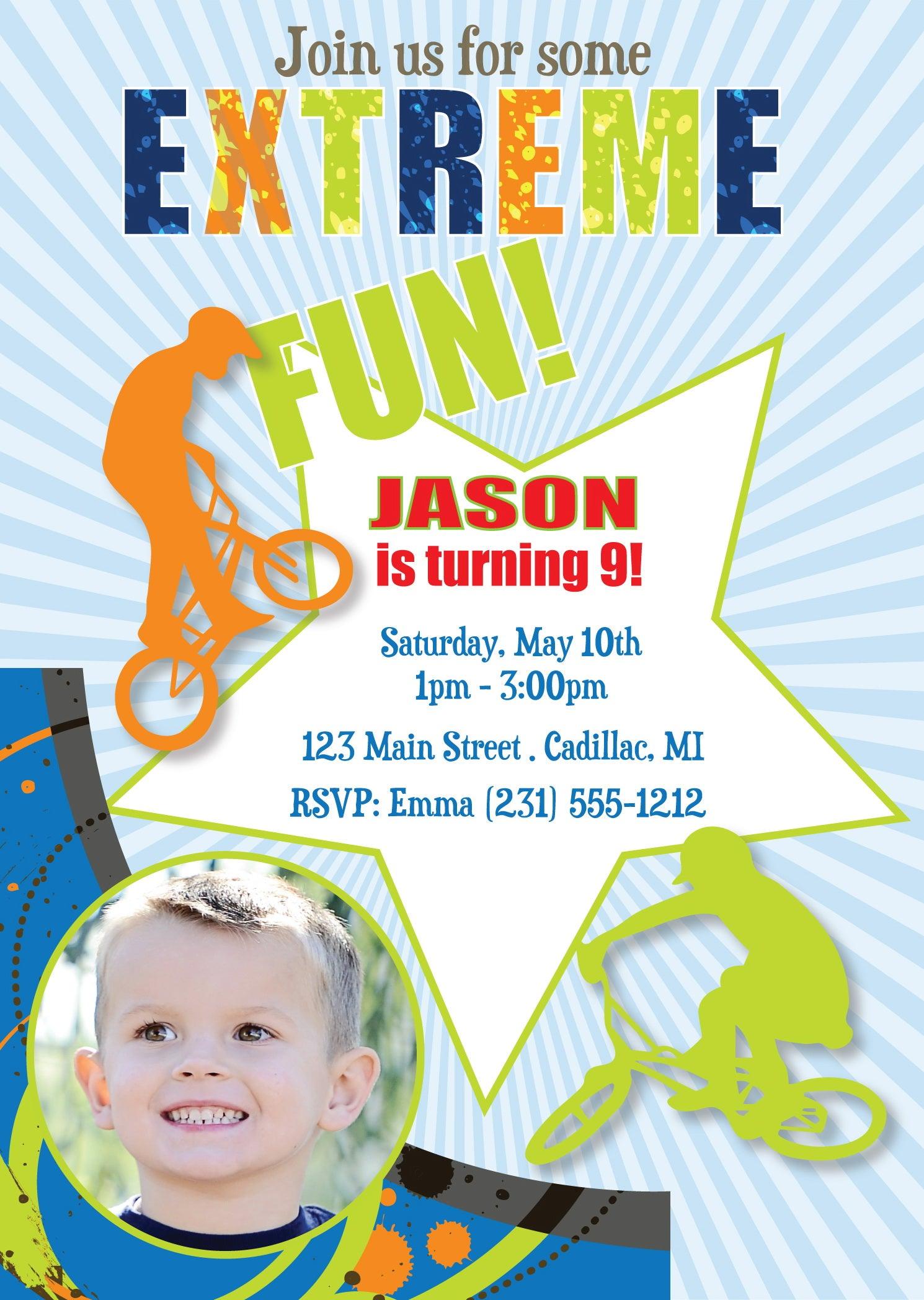 Custom BMX Biking Birthday Party Invitations - Unique Photo Invite Cards for Kids & Teens - Perfect for BMX Themed Parties, Cycling Events & Extreme Sports Celebrations (#KBI123)