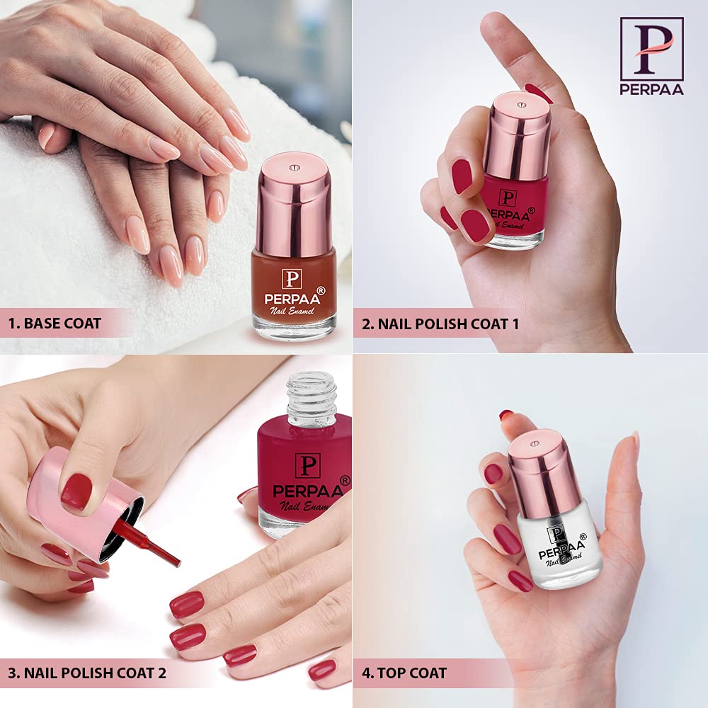 PERPAA® Super Stay Quick-Drying Long-Lasting Gel Nail Polish Set - Base Coat, Top Coat, White & Black Polish (7.5ml Each) with Free Nail Wipes - Perfect for Salon Quality Manicures at Home, Nail Art Designs & Professional Nail Care
