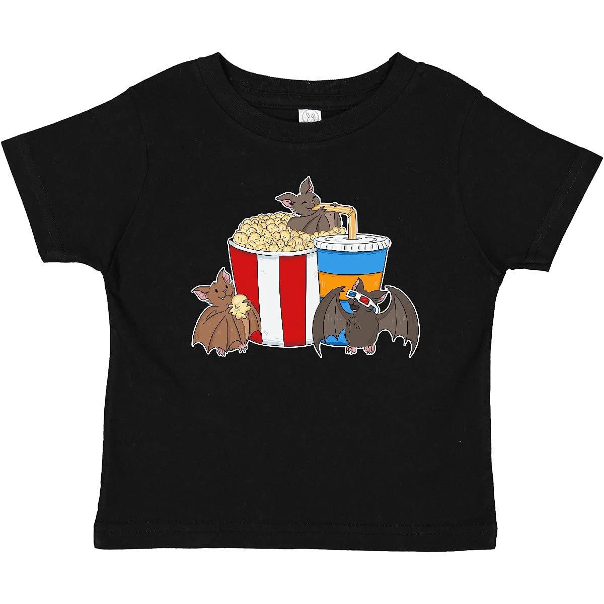 Inktastic Movie Loving Bats with Popcorn and Soda Baby T-Shirt - Cute Bat Design for Movie Nights, Halloween Costumes & Baby Photoshoots