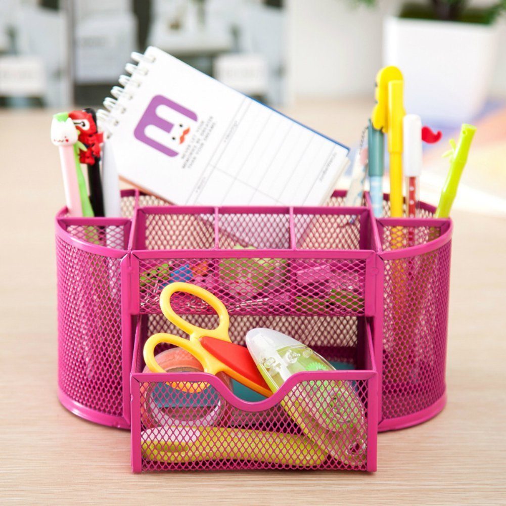 Pink Desk Organizer Set - Office Supplies & Workspace Storage Solutions with Pencil Holders & Dispensers - Perfect for Home Office, School Desk, and Workspace Organization