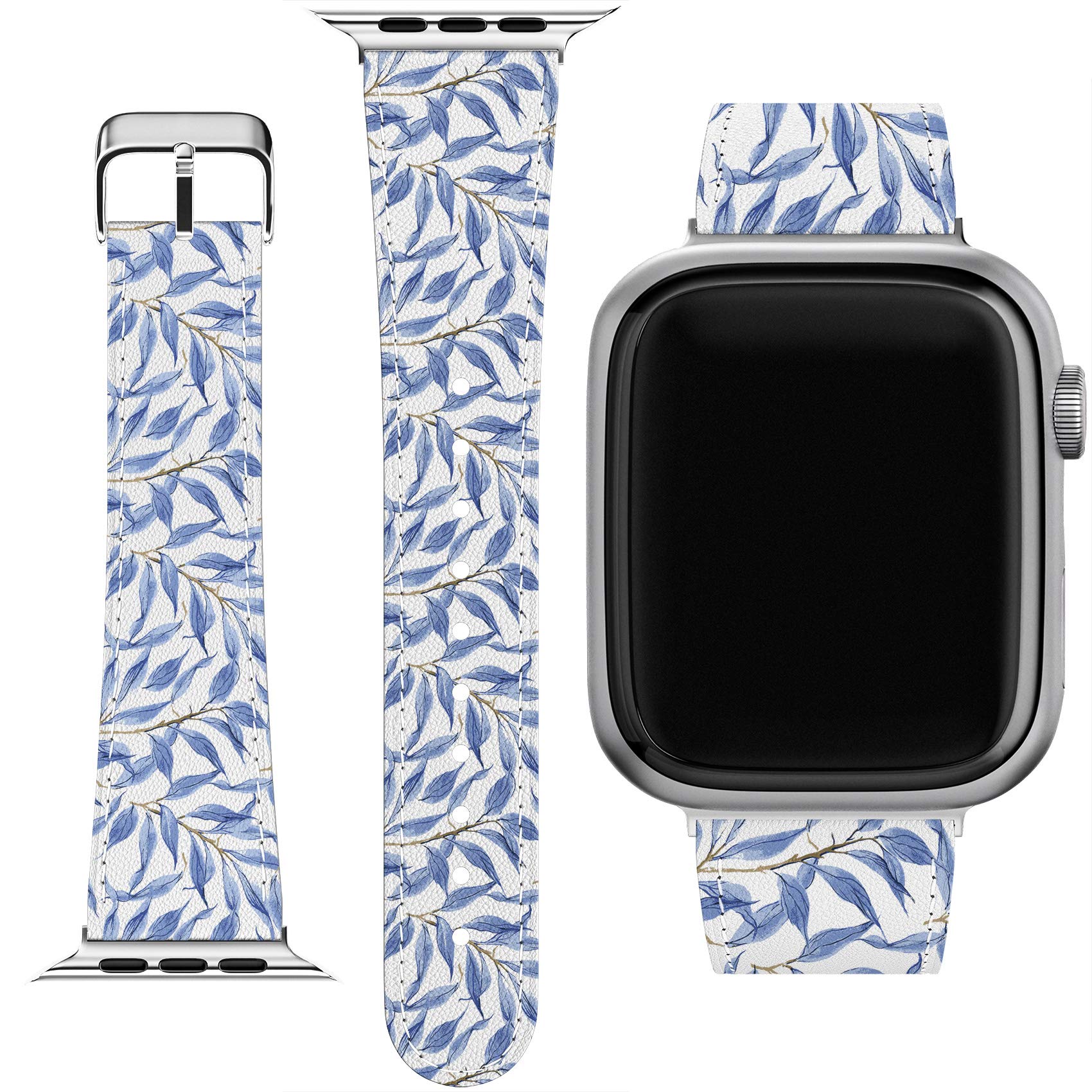 Apple Watch Bands Compatible for Series 7/6/5/4/3/2/1/SE - 38-45mm Watercolor Floral PU Leather Bracelet with Matching Phone Case - Perfect for Workouts, Daily Wear & Fashion Accessories