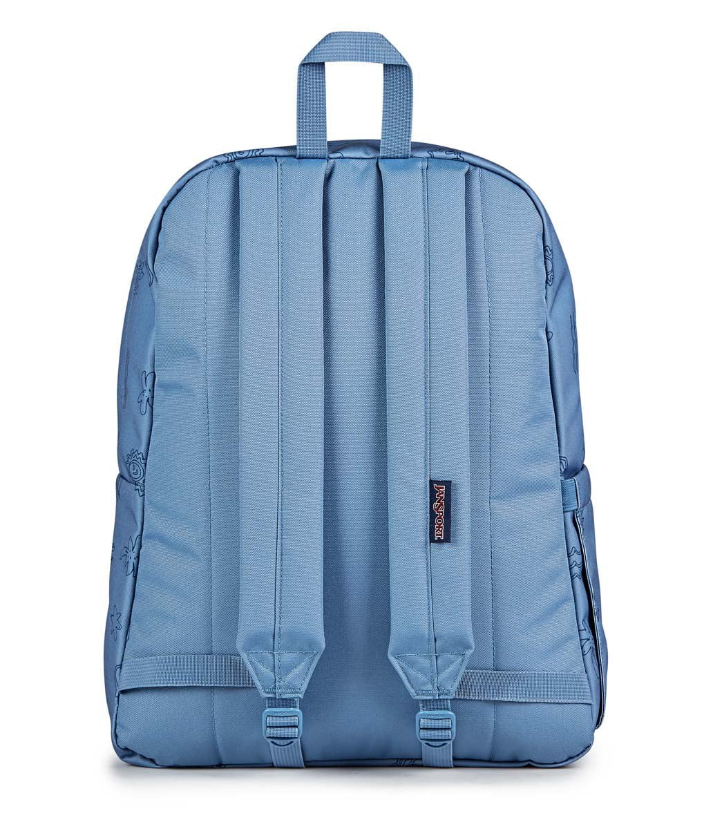 JanSport SuperBreak Plus Backpack - Lightweight Laptop Backpack for School & Travel, Durable 15-Inch College Bookbag with Front Utility Pocket (Sunny Sketches Blue) - Perfect for Students, Commuters & Outdoor Adventures