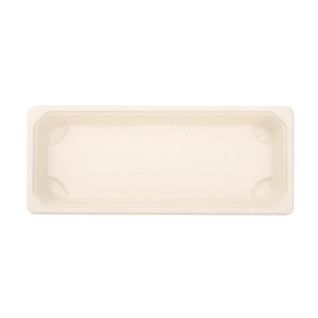 Eco-Friendly 8.7 x 3.5 Inch Microwavable Bagasse Sushi Trays - 100-Pack Sugarcane Fiber Dishes, Freezer Safe (Lids Sold Separately) | Perfect for Restaurants, Catering & Home Sushi Parties