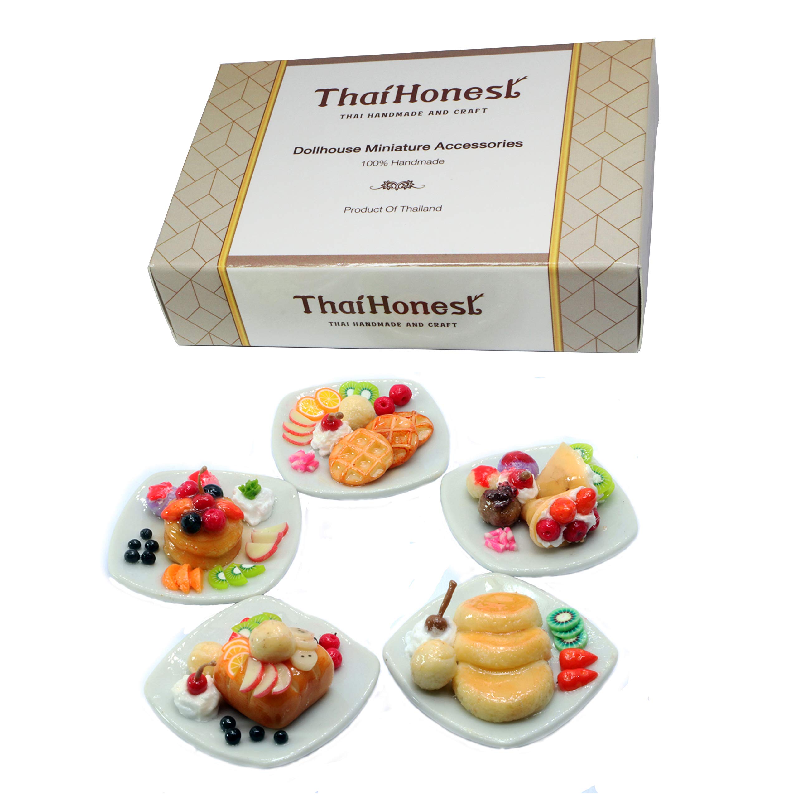 Handmade Miniature Pancake & Waffle Set - 5 Tiny Dollhouse Food Accessories for DIY Crafts, Miniature Kitchen Decor, and Collectibles - Perfect for Dollhouse Scenes, Fairy Gardens, and Miniature Displays