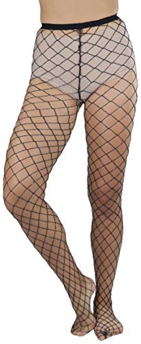 Metallic Woven Wide Fishnet Pantyhose - Black/Silver