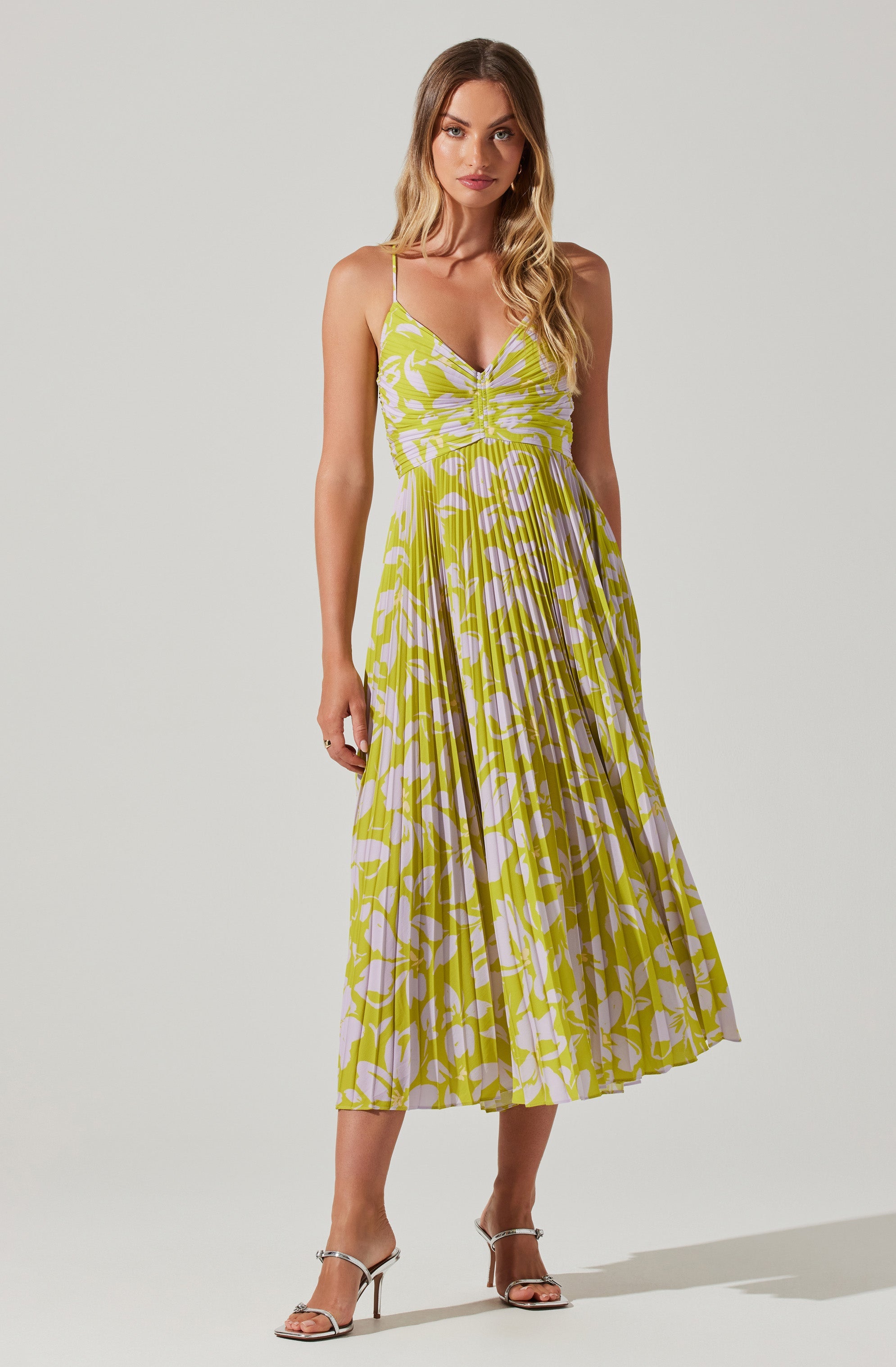 Blythe Floral Plisse Midi Dress for Women - Summer Flowy Ruffled Party Dress - Perfect for Weddings, Garden Parties & Date Nights
