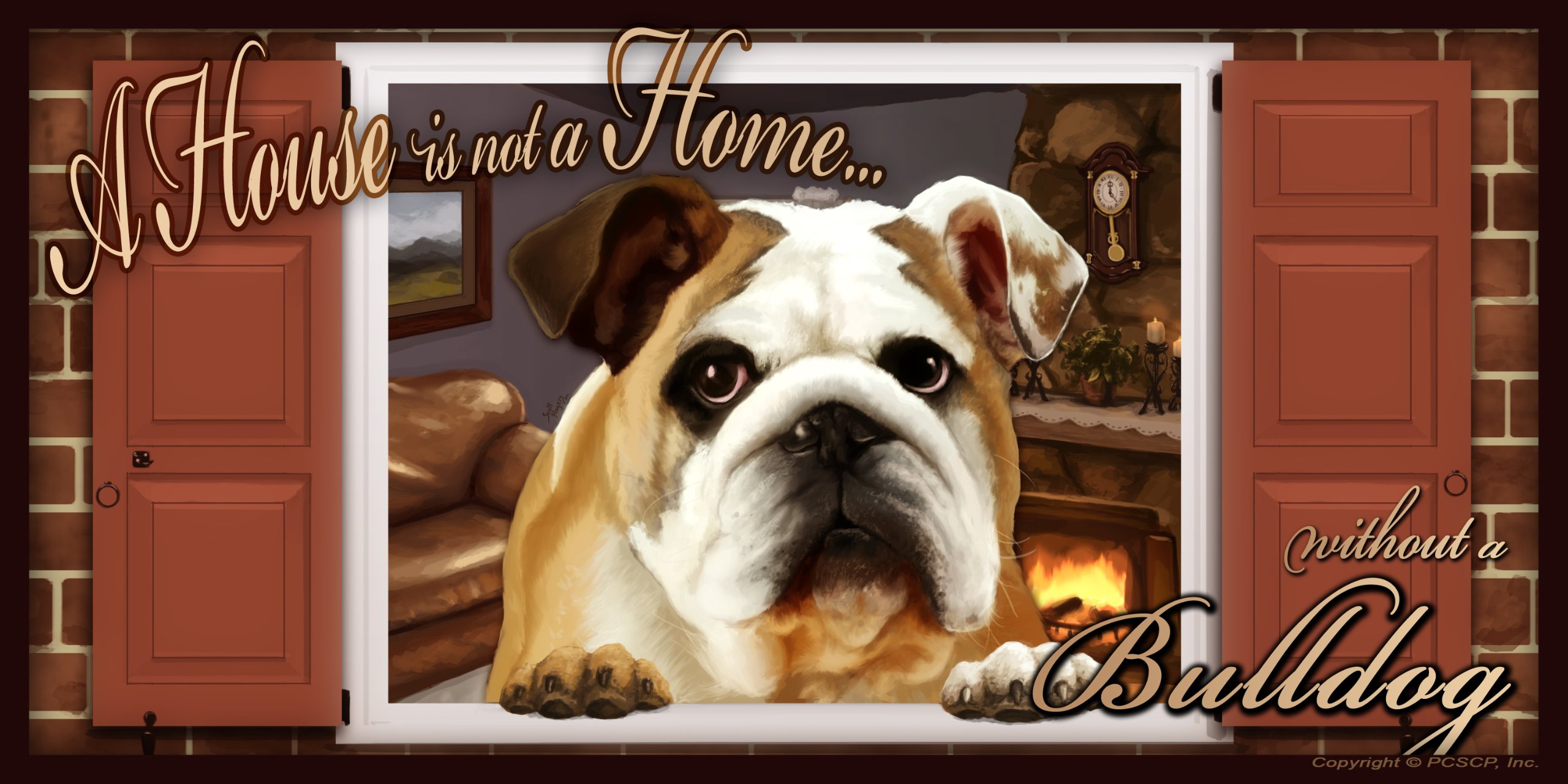Bulldog Key and Leash Holder - 'Paws on the Windowsill' Wall Art by Scott Rogers - Perfect for Pet Lovers Home Entryway Decor