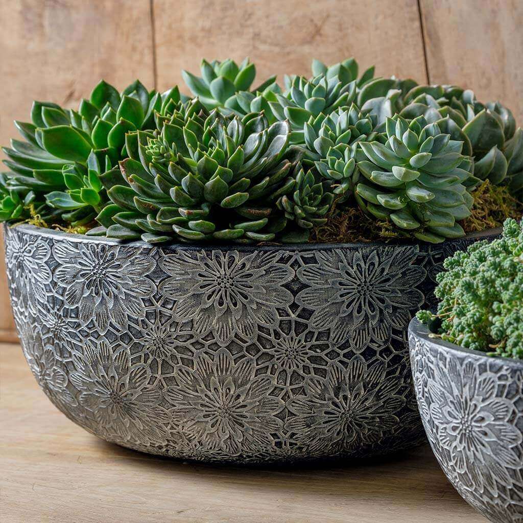 Campania International Chrysanthemum Bowl Set - Coal Black Ceramic Serving Bowl for Soup, Salad, Pasta | Elegant Dining & Home Decor