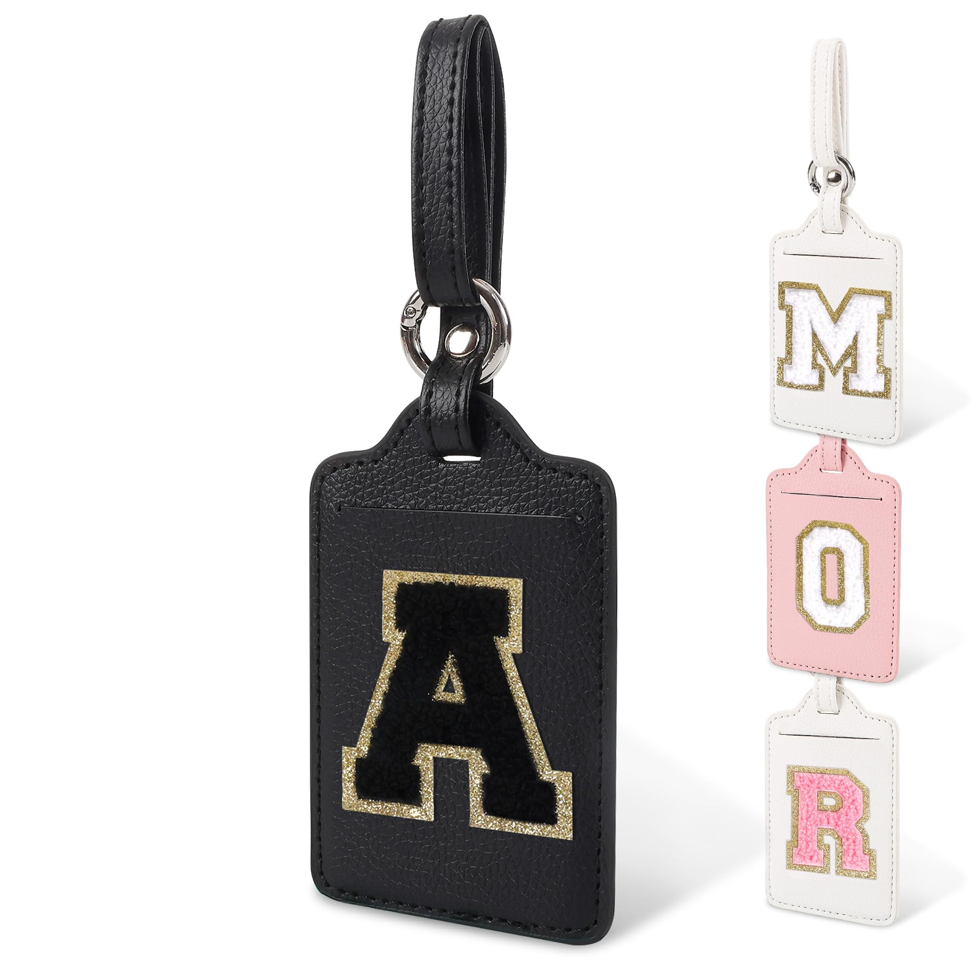 Durable PU Leather Luggage Tags for Suitcases - Personalized Cute Letter Name Identifier for Travel Bags, Handbags & Schoolbags - Ideal for Men, Women & Kids (Black-Black A) | Perfect for Airports, Vacations & Business Trips