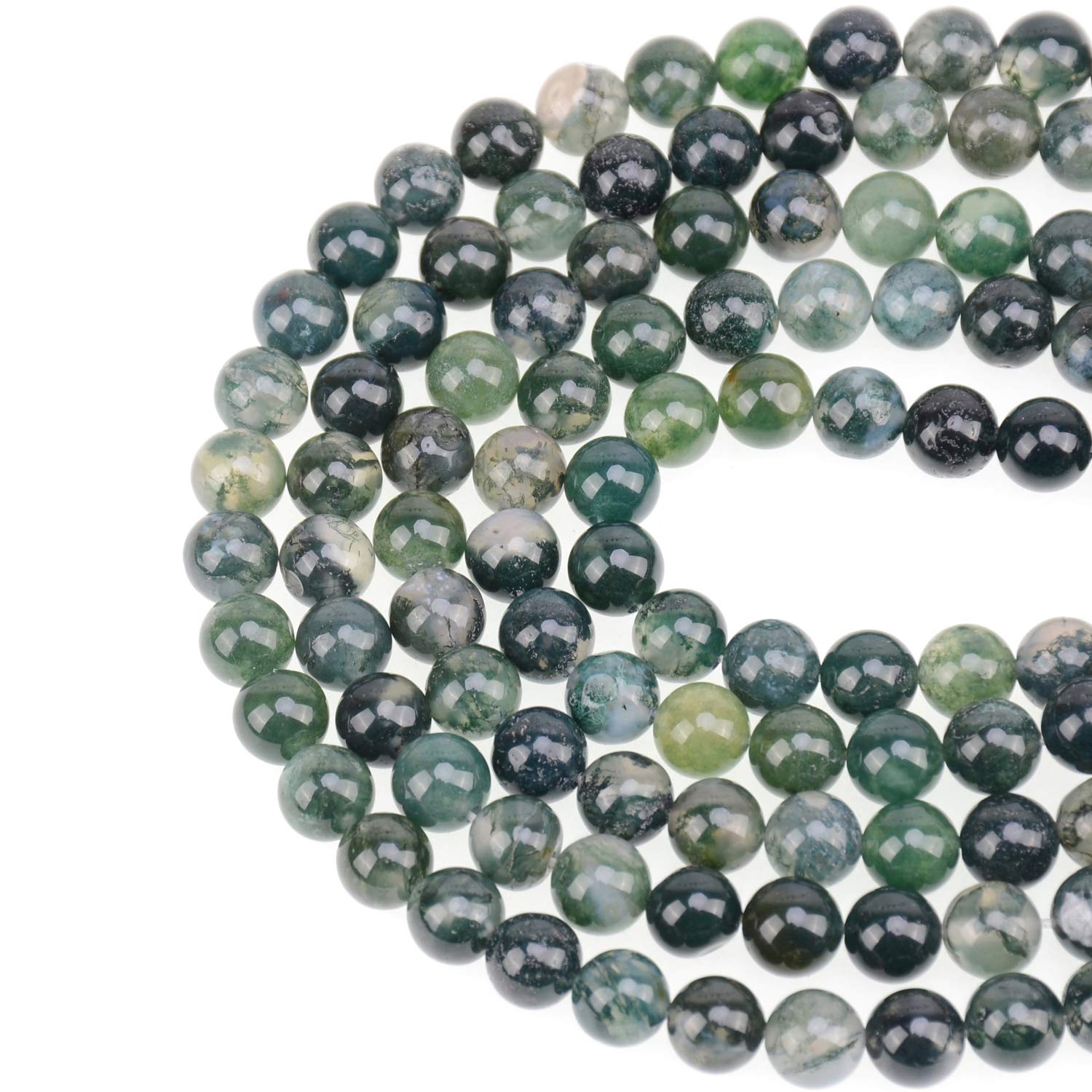 100PCS 8mm Natural Moss Agate Beads - Round Loose Gemstone Beads for DIY Jewelry Making, Bracelets & Necklaces - Includes Crystal Stretch Cord - Perfect for Crafting, Gifts & Boho Style Accessories