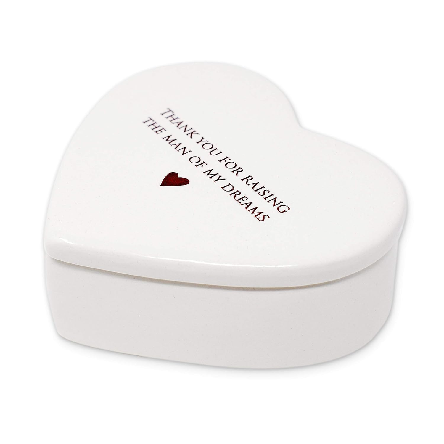 Ceramic Heart Keepsake Jewelry Box with Lid - Thoughtful Mother of the Groom Gift, Mother's Day Present for Mother-in-Law - Perfect for Storing Rings, Necklaces & Precious Memories - 'Thank You for Raising the Man of My Dreams' Engraved Gift