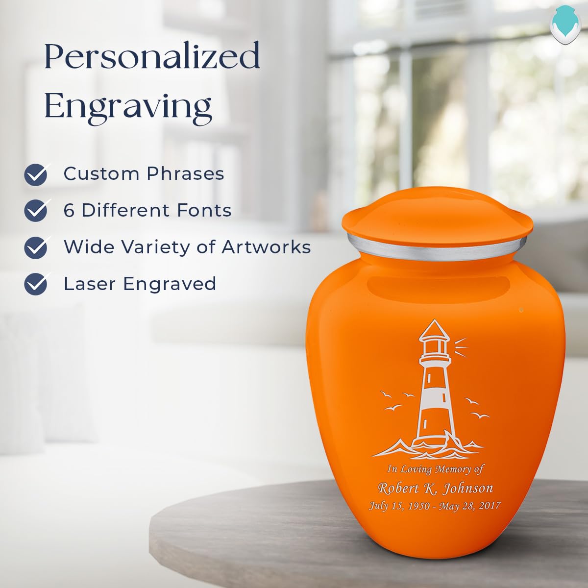 Personalized Lighthouse Cremation Urn for Human Ashes - Large Burnt Orange Funeral Urn for Adults with Double Side Engraving (Holds 200 lbs) - Perfect for Memorial Services, Home Display & Honoring Loved Ones