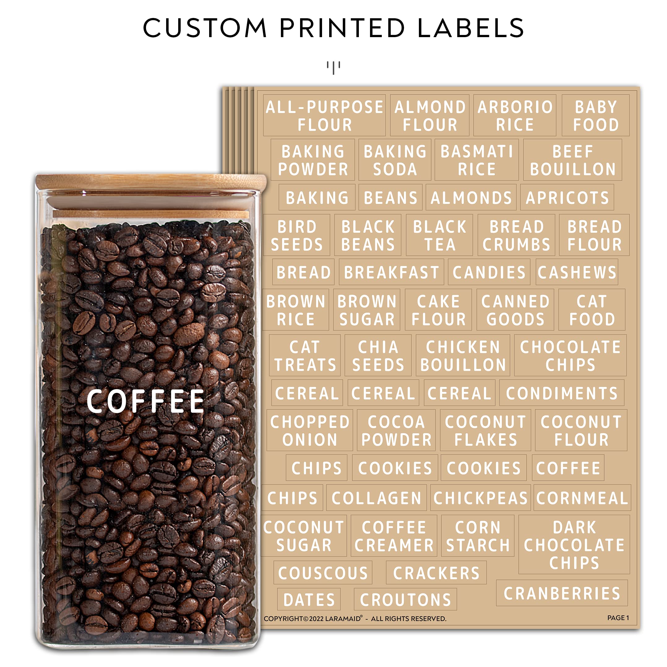 Premium Glass Jar Set with Bamboo Lids - 6-Piece (2x27oz, 2x40oz, 2x50oz) Square Canister Food Storage Containers + 160 Minimalist Pantry Labels & Custom Stickers - Ideal for Kitchen Organization, Pantry Storage, and Bulk Food Preservation
