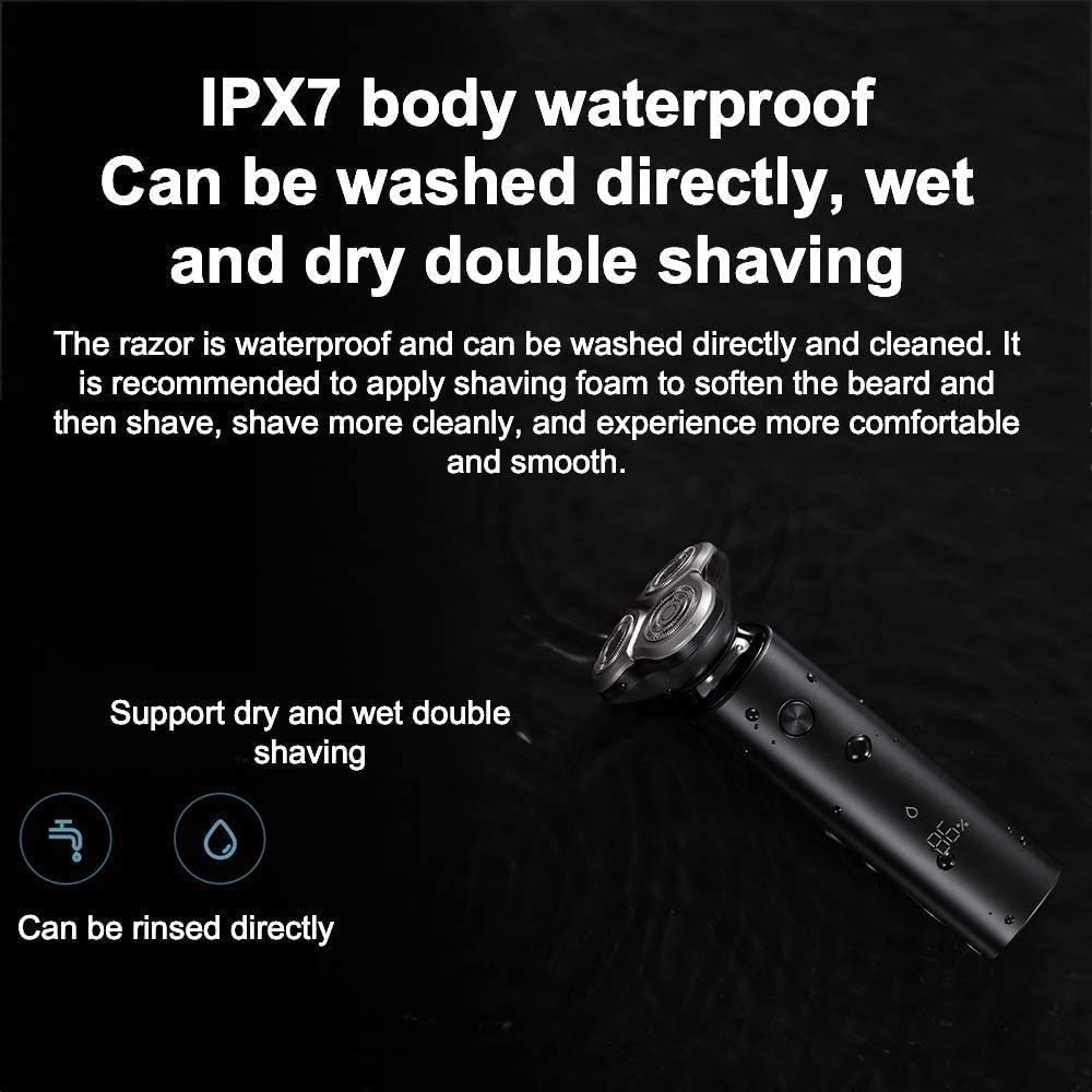 Premium Electric Razor for Men - Wet & Dry Cordless Rotary Shaver with IPX7 Waterproof, Rechargeable Battery & LED Display - Black - Perfect for Travel, Gym & Daily Shaving