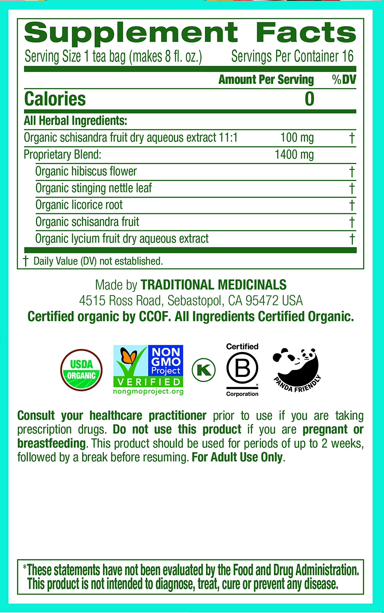 Organic Schisandra Berry Herbal Tea for Liver Detox & Healthy Function | Traditional Medicinals | 16 Tea Bags Pack | Supports Digestion & Cleansing | Perfect for Daily Wellness & Detox Routines