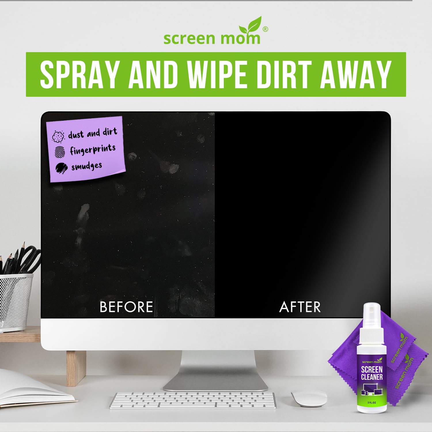 Screen Cleaner Spray Kit with 2 Microfiber Cloths - 2oz Non-Toxic Electronic Cleaner for TV, Computer, Phone, iPad & Car Screens | Streak-Free Cleaning for Home, Office & Travel Use