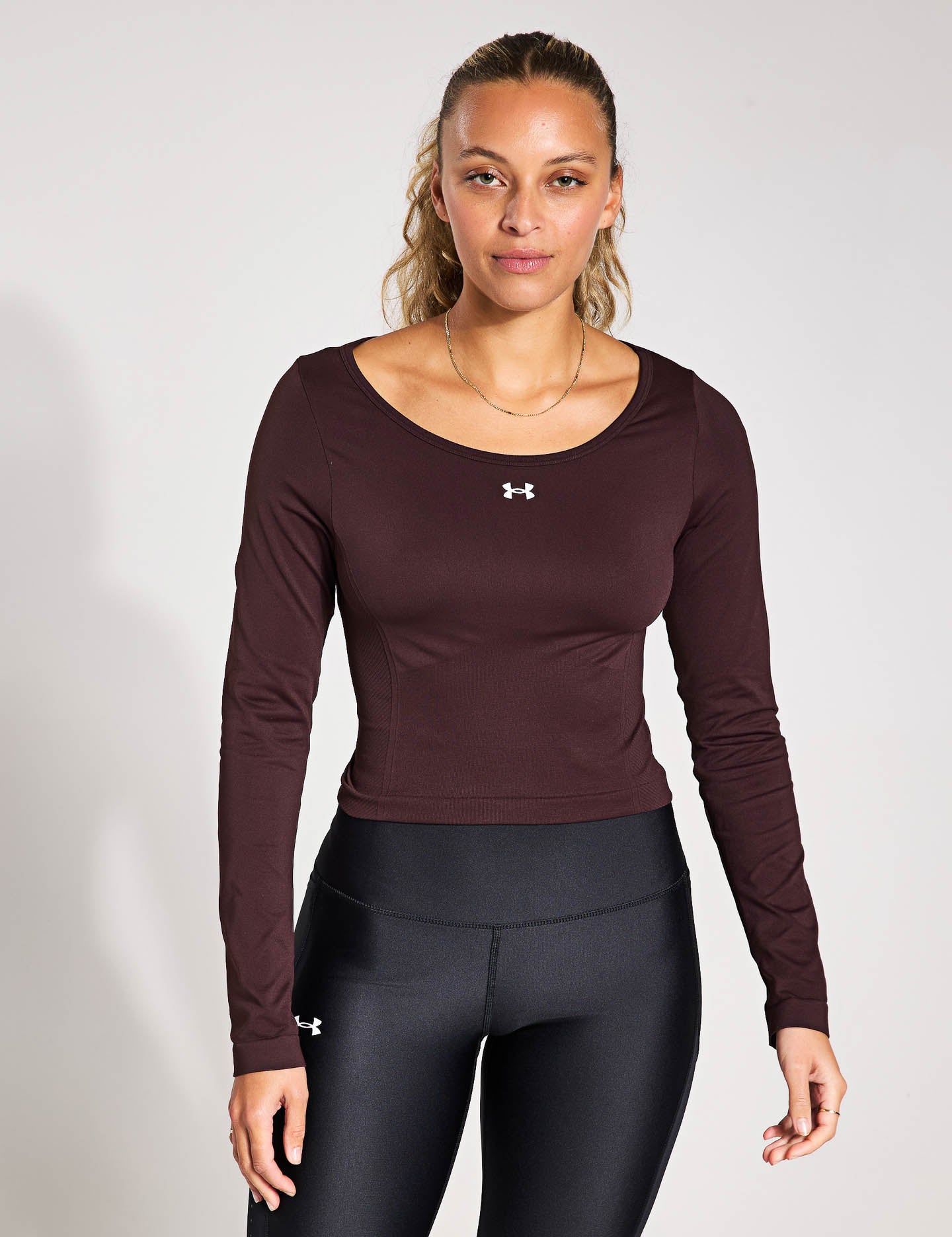 Train Seamless Long Sleeve T-Shirt for Women - Soft Stretch Comfort Fit Workout Top (Brown Obsidian/White) | Perfect for Yoga, Gym & Casual Wear