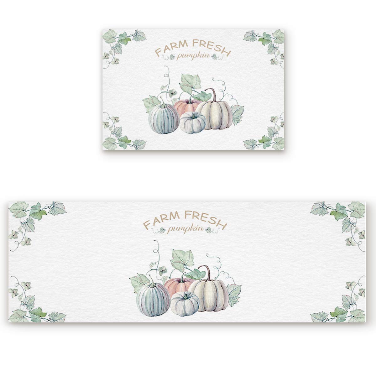 Victories Non-Slip 2-Piece Kitchen Rug Pad Set - Cushioned Doormat with Farm Fresh Pumpkin Design for Thanksgiving | Perfect for Kitchen, Living Room, Bedroom & Entryway Floor Protection