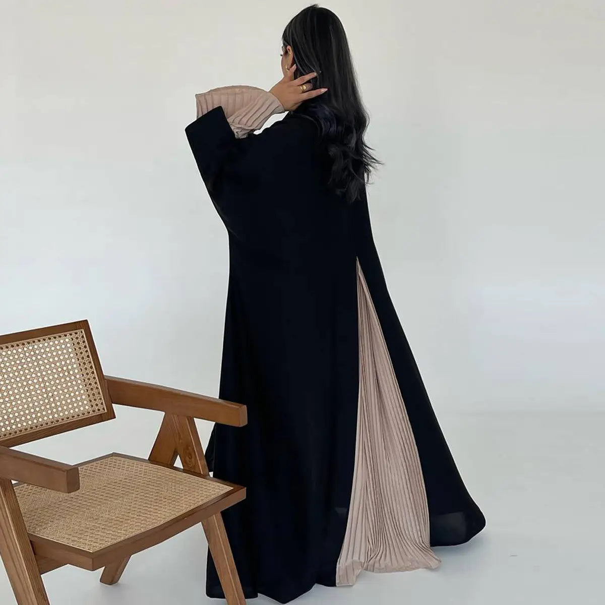 Urgarment Pleated Wrinkle-Resistant Cardigan Open Abaya Dress #25185 - Elegant Muslim Women's Outerwear for Prayer, Modest Fashion & Special Occasions