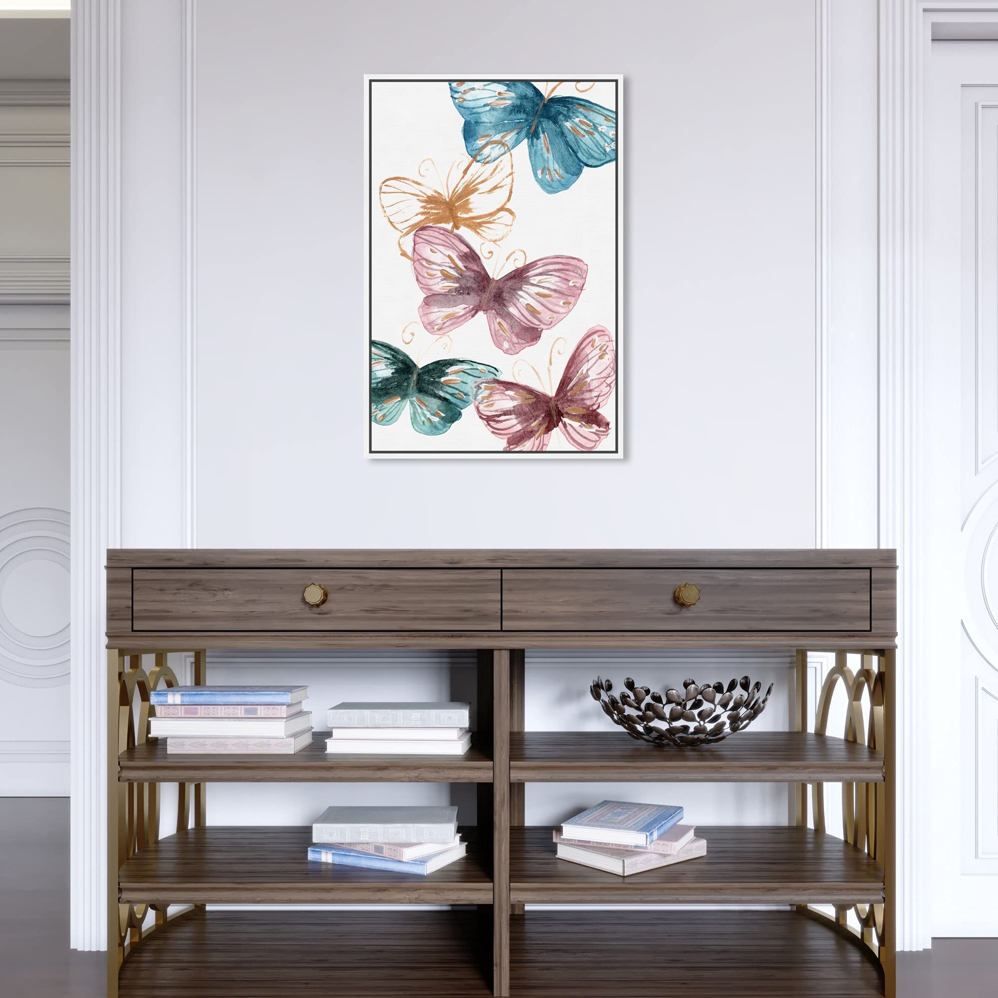 Oliver Gal Artist Co. Butterflies Wall Art Canvas Print - 16x24 Inch White Floating Frame Home Decor - Perfect for Living Room, Bedroom & Office Decorations