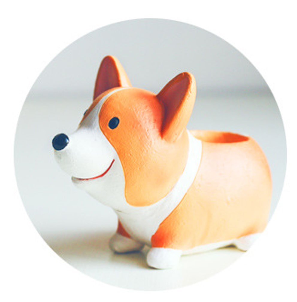 Cute Corgi Pen & Pencil Holder - Stylish Desk Organizer for Office & School Supplies, Brush Storage, Succulent Plant Pot - Perfect Gift for Coworkers & Students | Home & Office Decor