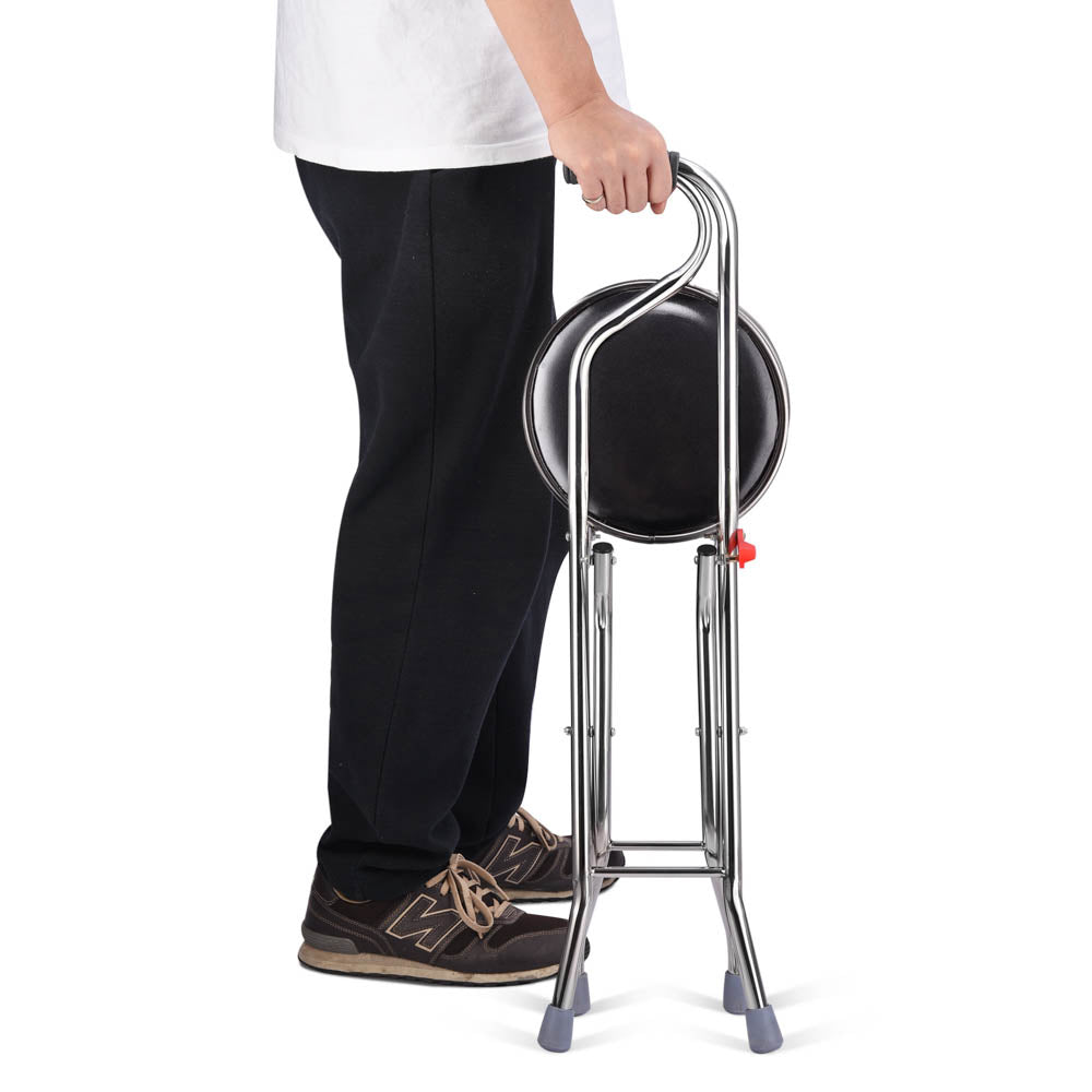 TheLAShop Folding Cane Seat with 4 Legs - Lightweight Stainless Steel Walking Stick with Seat - Supports 240lbs - Perfect for Hiking, Travel & Outdoor Activities