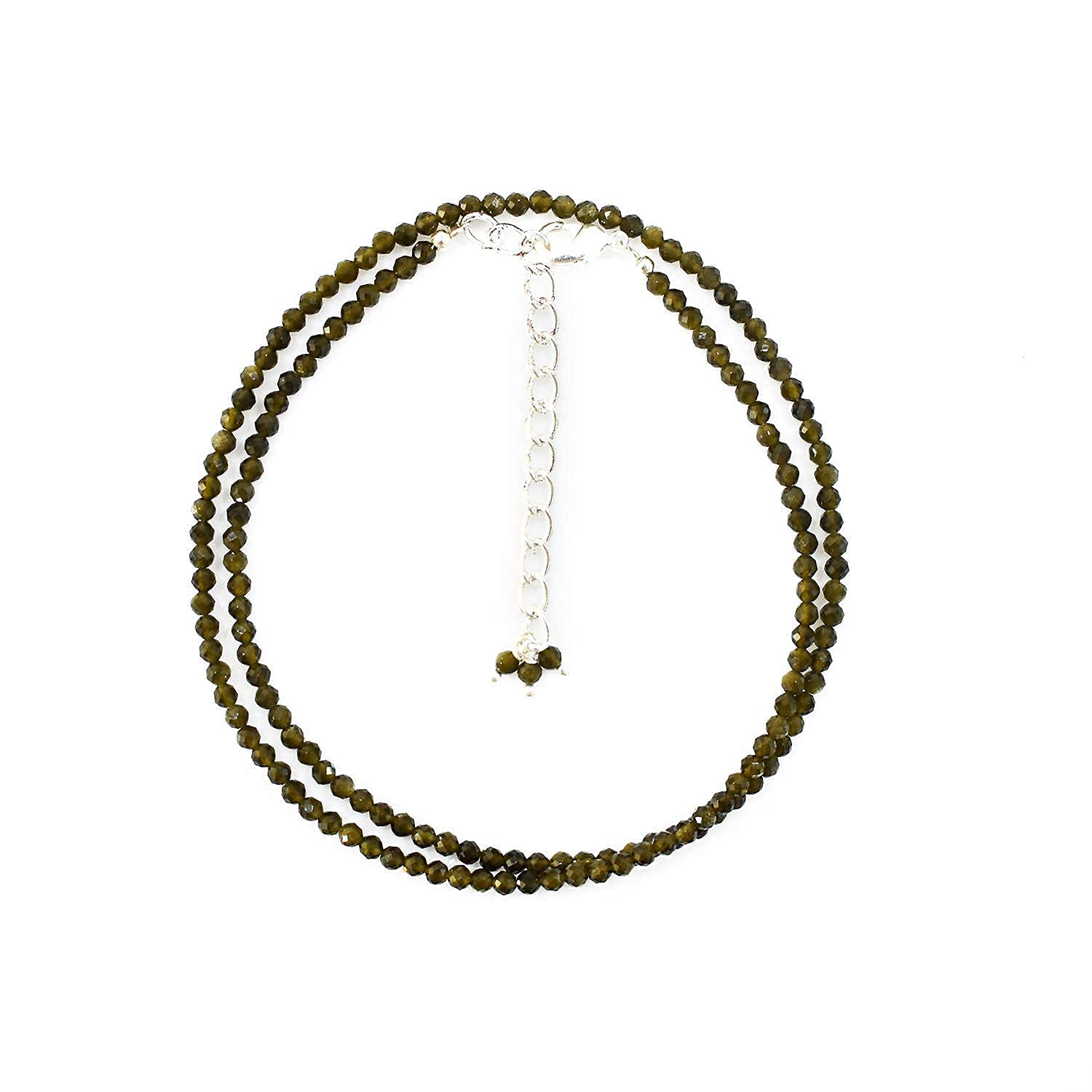 Gempires Natural Green Obsidian Beads Necklace - 18 Inch Faceted Gemstone Jewelry with Healing Energy Crystals | Spiritual Gift for Women, Meditation & Chakra Balancing Accessory