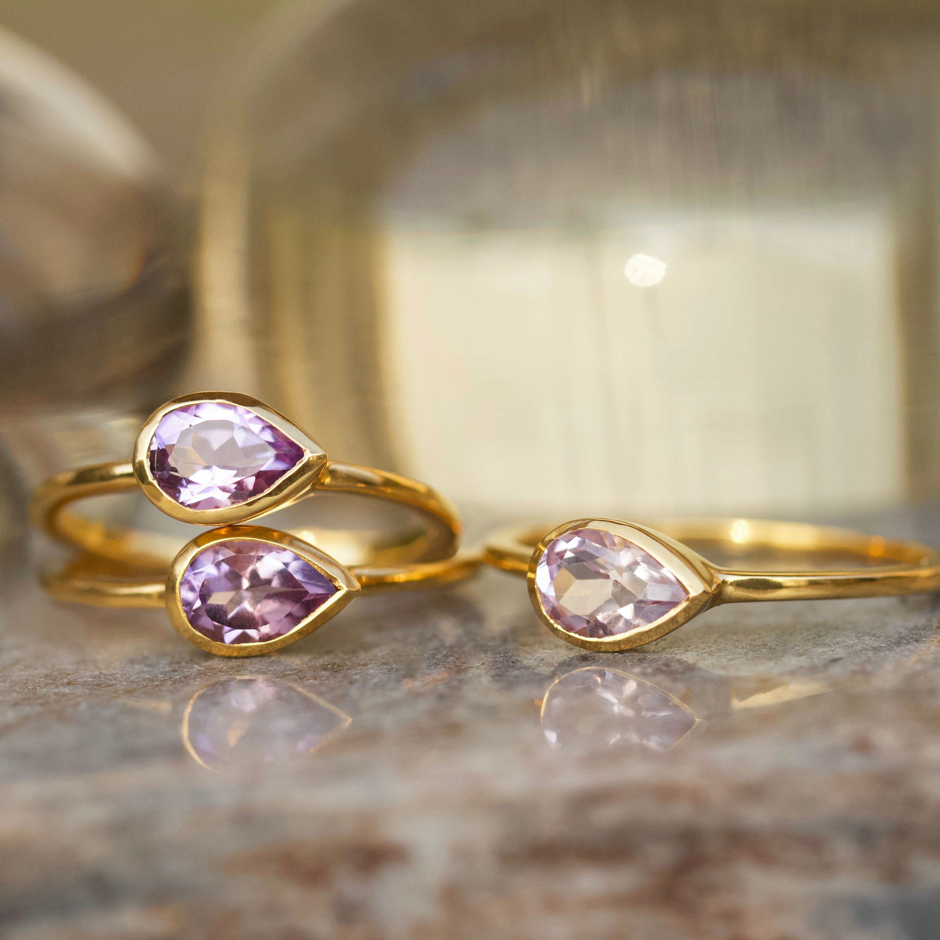 Margot Pink Amethyst Pear Ring - Elegant Sterling Silver Dainty Jewelry for Women - Perfect for Valentine's Day, Anniversary & Special Occasion Gifts