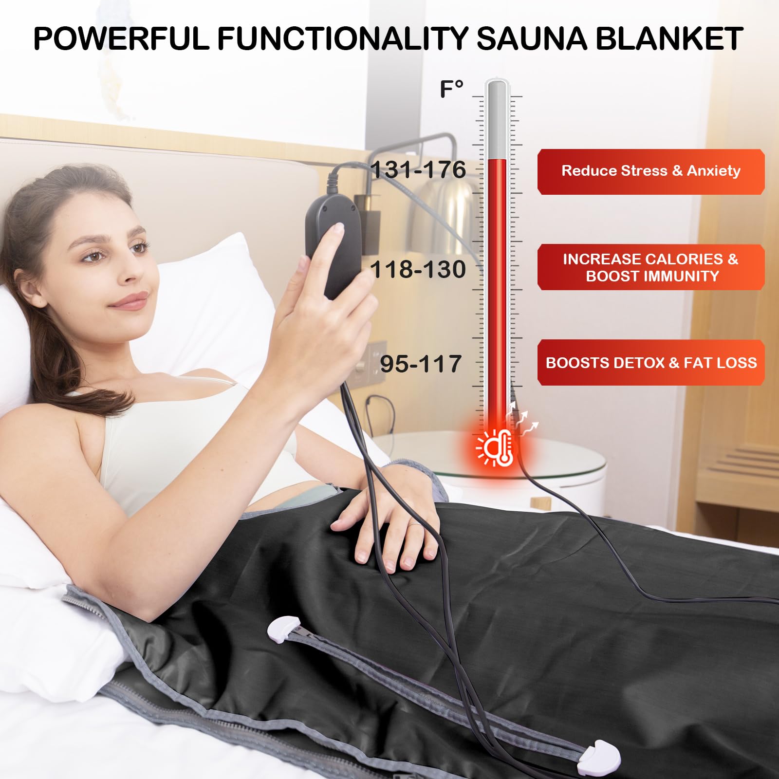 Portable Far Infrared Sauna Blanket for Home Detox Therapy - Remote Control with Adjustable Temperature (95-176°F) | Black | Perfect for Relaxation, Pain Relief & Weight Loss at Home