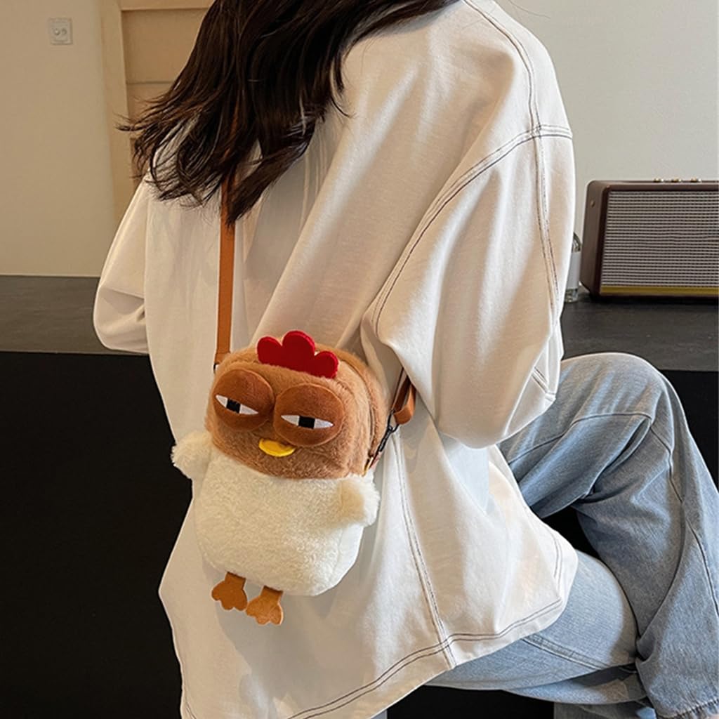 Soft Plush Chicken Shoulder Bag for Women & Kids - Cute Coin Purse & Small Items Organizer - Fashion Crossbody Satchel for Daily Use, Travel, and School Accessories