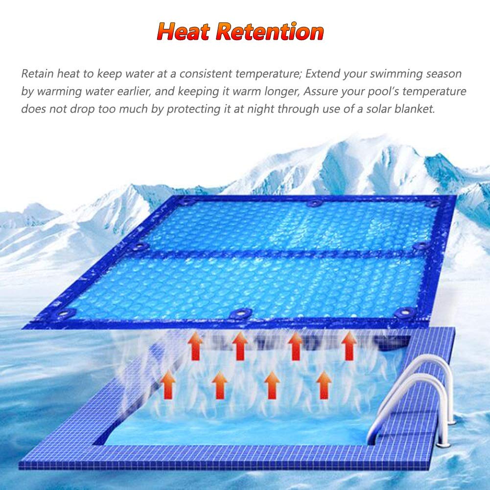 YXX Solar Pool Cover - 400g/m² Blue Bubble Insulation Blanket for In-Ground & Frame Pools (6.5×26ft/2×8m) - Reduces Heat Loss & Keeps Water Clean | Perfect for Summer Swimming & Winter Protection