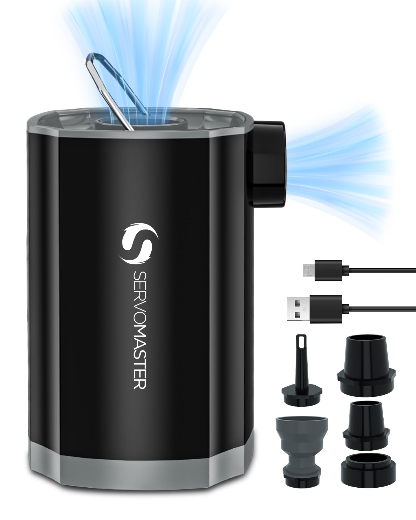 Portable Electric Air Pump for Inflatables - Mini Rechargeable Air Pump with Built-in Camping Light for Air Mattress, Pool Floats, Vacuum Storage Bags | Perfect for Camping, Travel & Home Storage