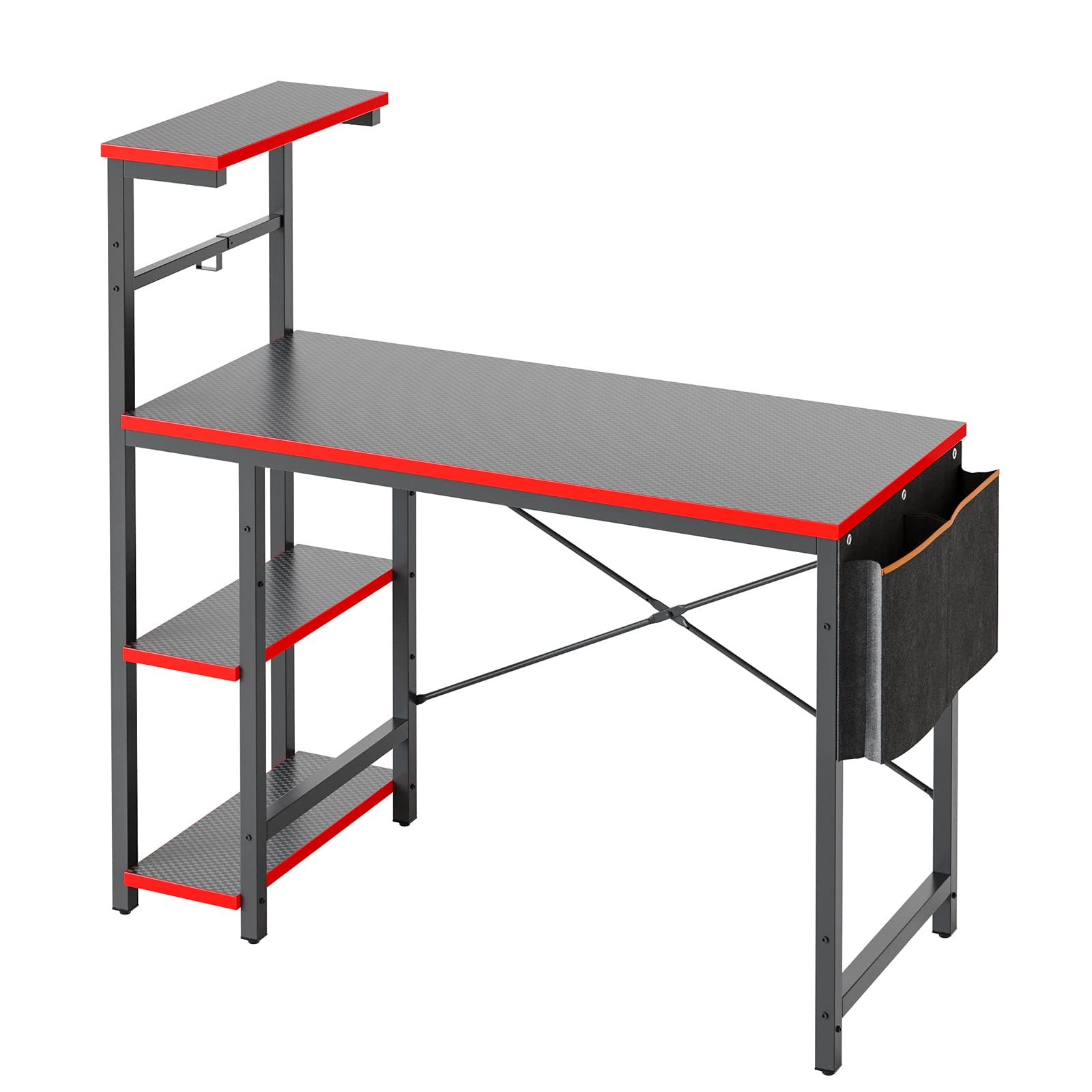 Bestier 44 Inch Gaming Desk with LED Lights - Compact PC Gamer Desk for Small Spaces, Computer Desk with Reversible Storage Shelves & Side Storage Bag (Black 3D Carbon Fiber) - Perfect for Esports, Streaming & Home Office Setup