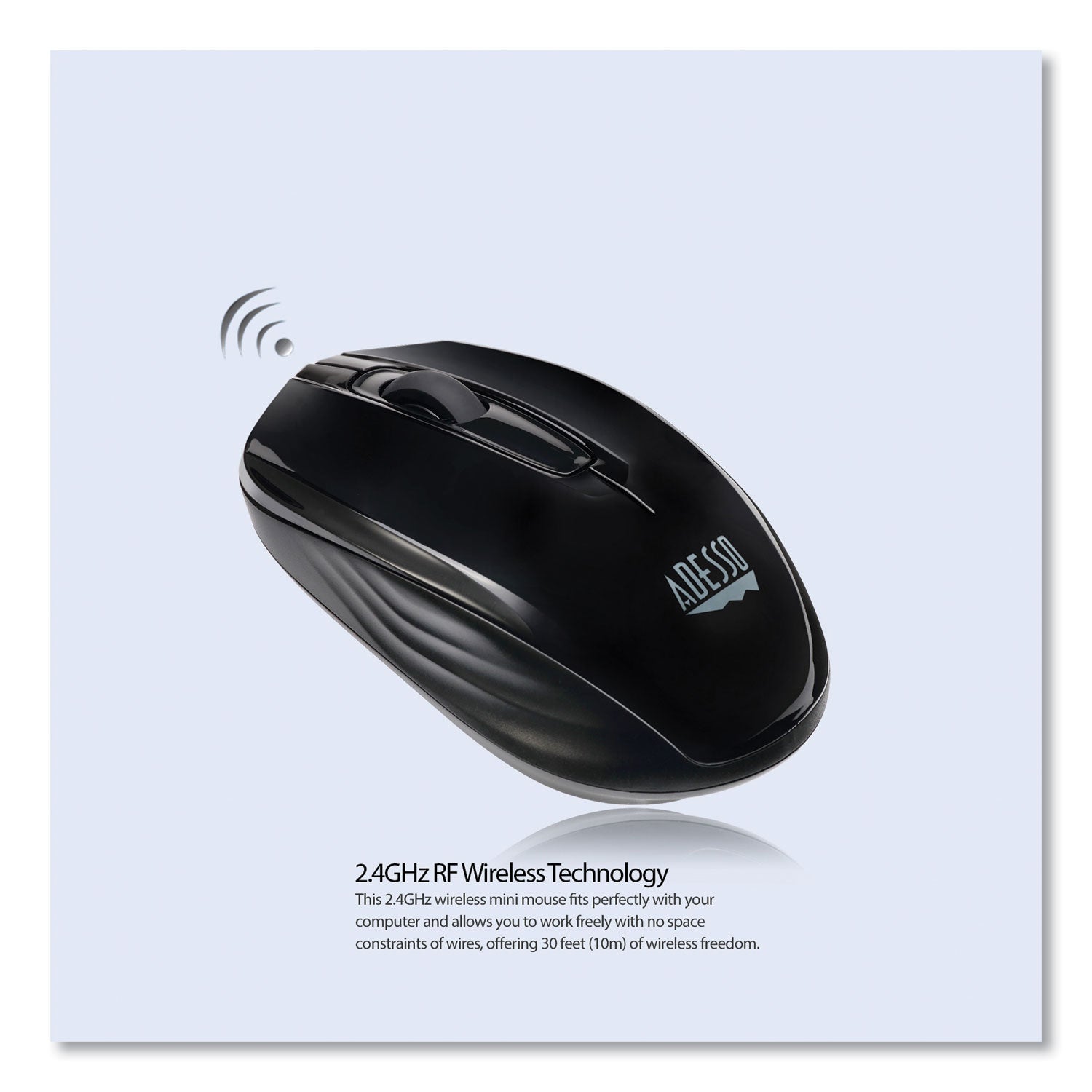 Adesso Imouse S50 Wireless Mini Mouse - 2.4Ghz USB Optical Mouse with 33ft Range, Ambidextrous Design for Left/Right Hand Use (Black) | Perfect for Laptop, Office, Travel & Home Computing