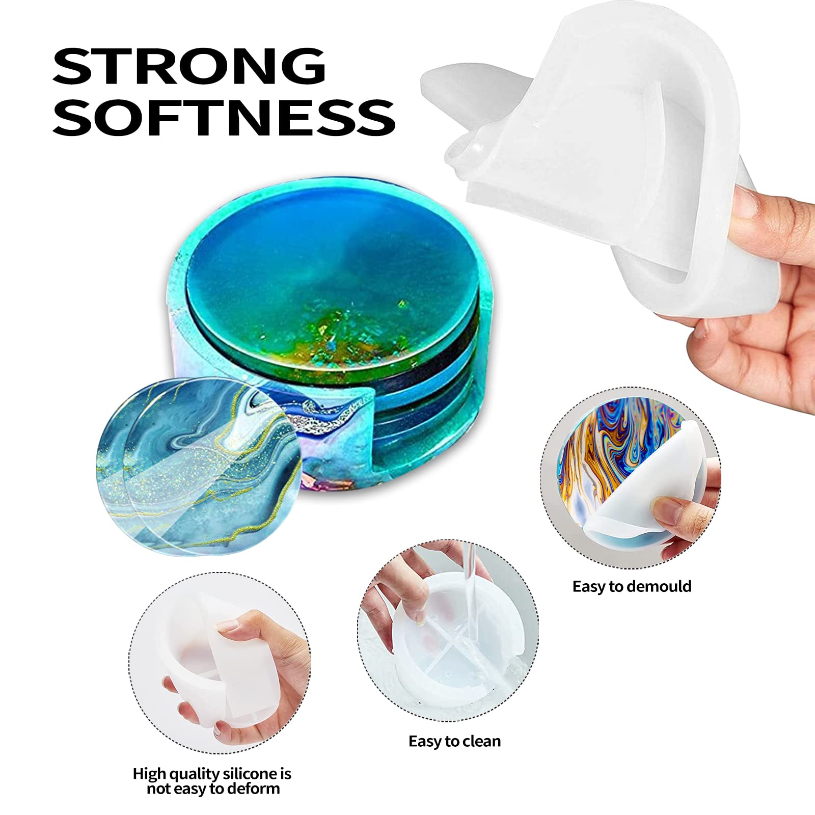 5PCS Round Silicone Resin Coaster Molds for DIY Epoxy Resin Casting - Perfect for Home Decor, Craft Projects & Unique Gift Making - Ideal for Coffee Tables, Kitchen Countertops & Party Decorations