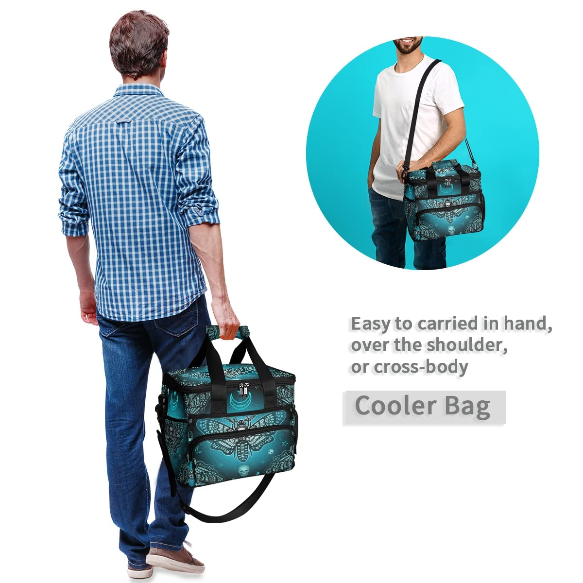 **MNSRUU Insulated Cooler Bag - Butterfly Skull Design, Leakproof & Durable - Perfect for Picnics, Beach Trips, Lunch Box & Outdoor Activities**