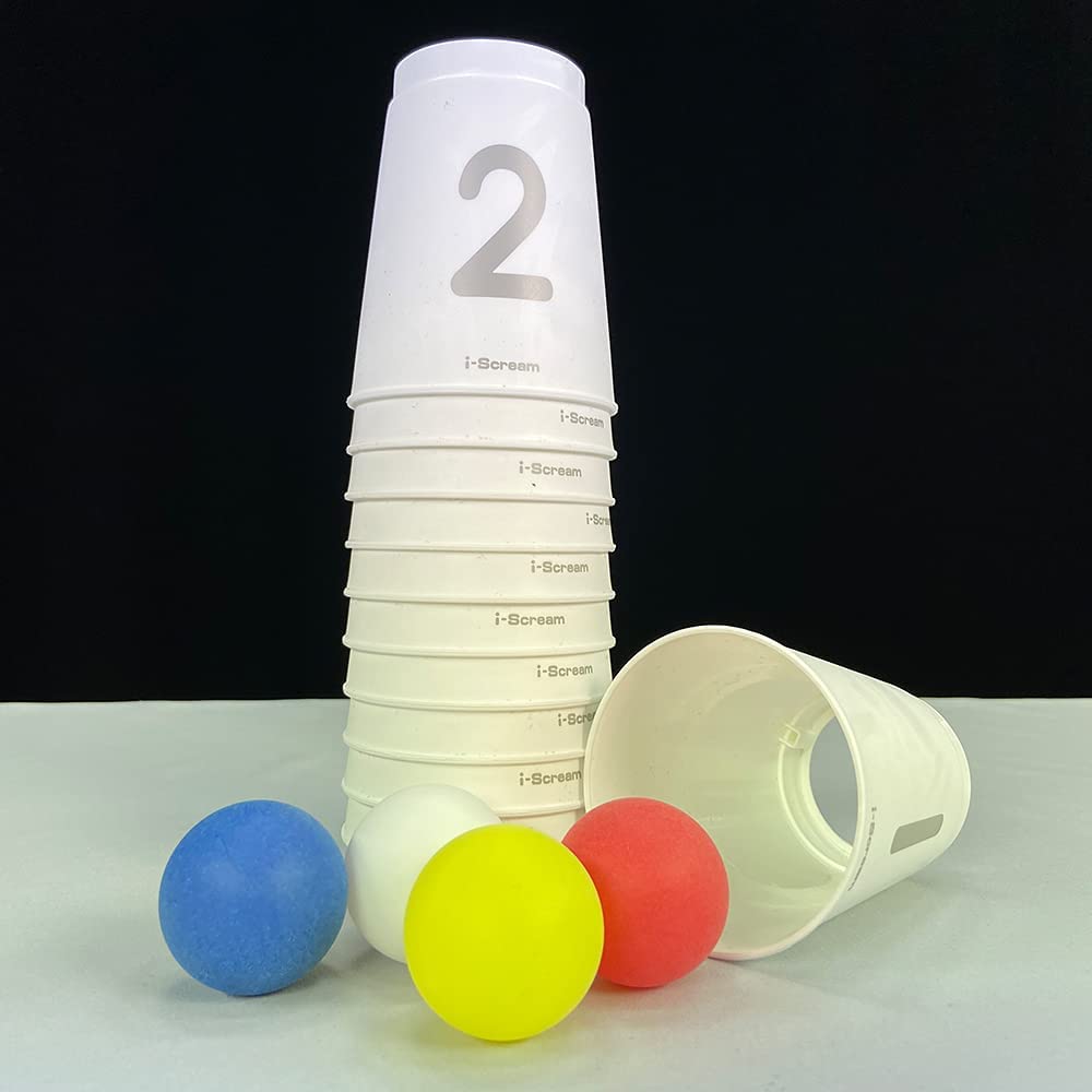i-Scream Numbered Stacking Cups Set - 12 Sport Stacking Cups with Numbers 1-12 & 4 Ping Pong Balls for Speed Stacking Games, PE Class Activities, Sports Training, and Classroom Learning Games - Perfect for Kids, Teachers, and Team Building Exercises