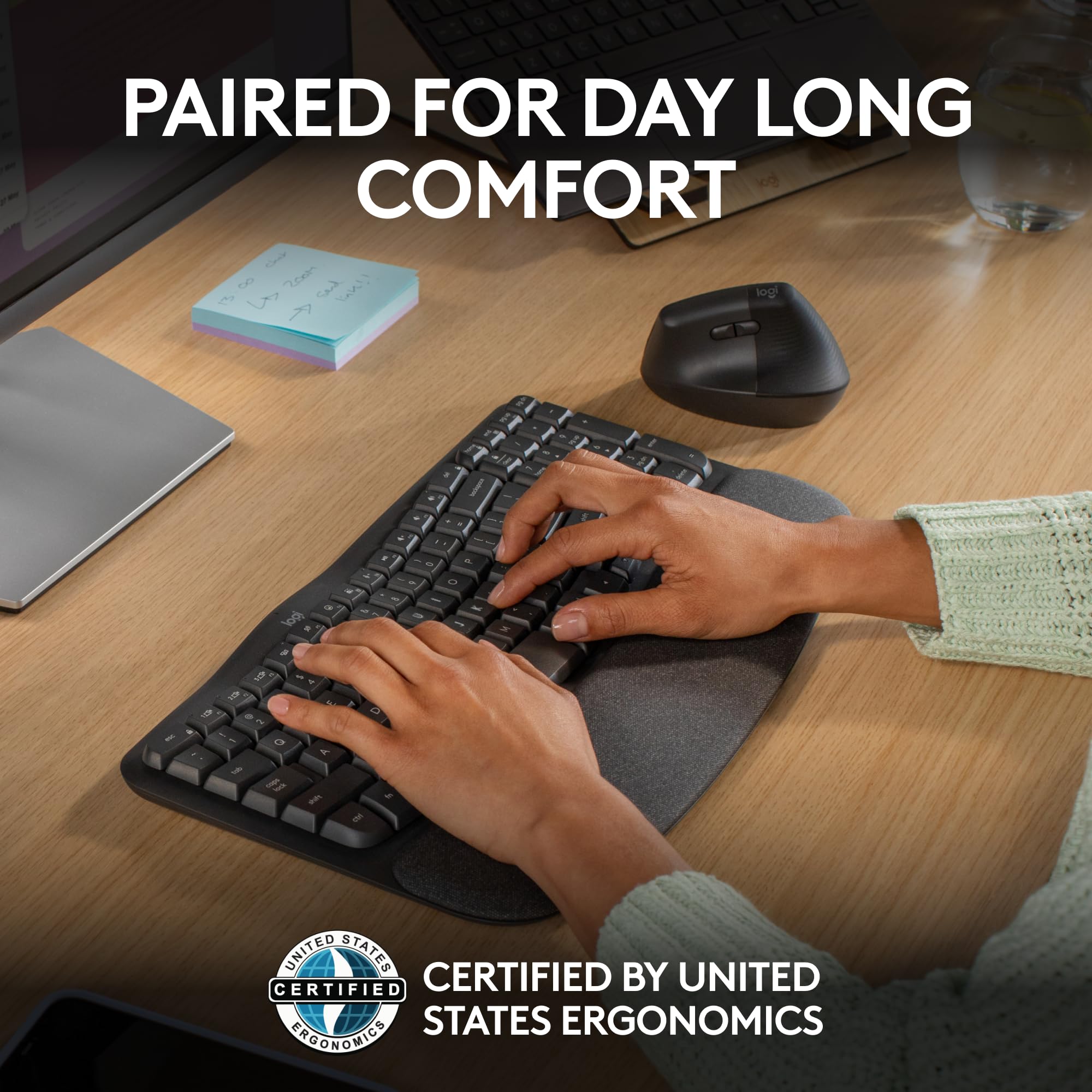 Logitech Wave Keys & Lift Vertical Ergonomic Wireless Keyboard and Mouse Bundle - Comfortable Palm Rest, Easy-Switch Bluetooth for Windows/Mac (Graphite) - Perfect for Office Work, Home Use, and Long Computing Sessions