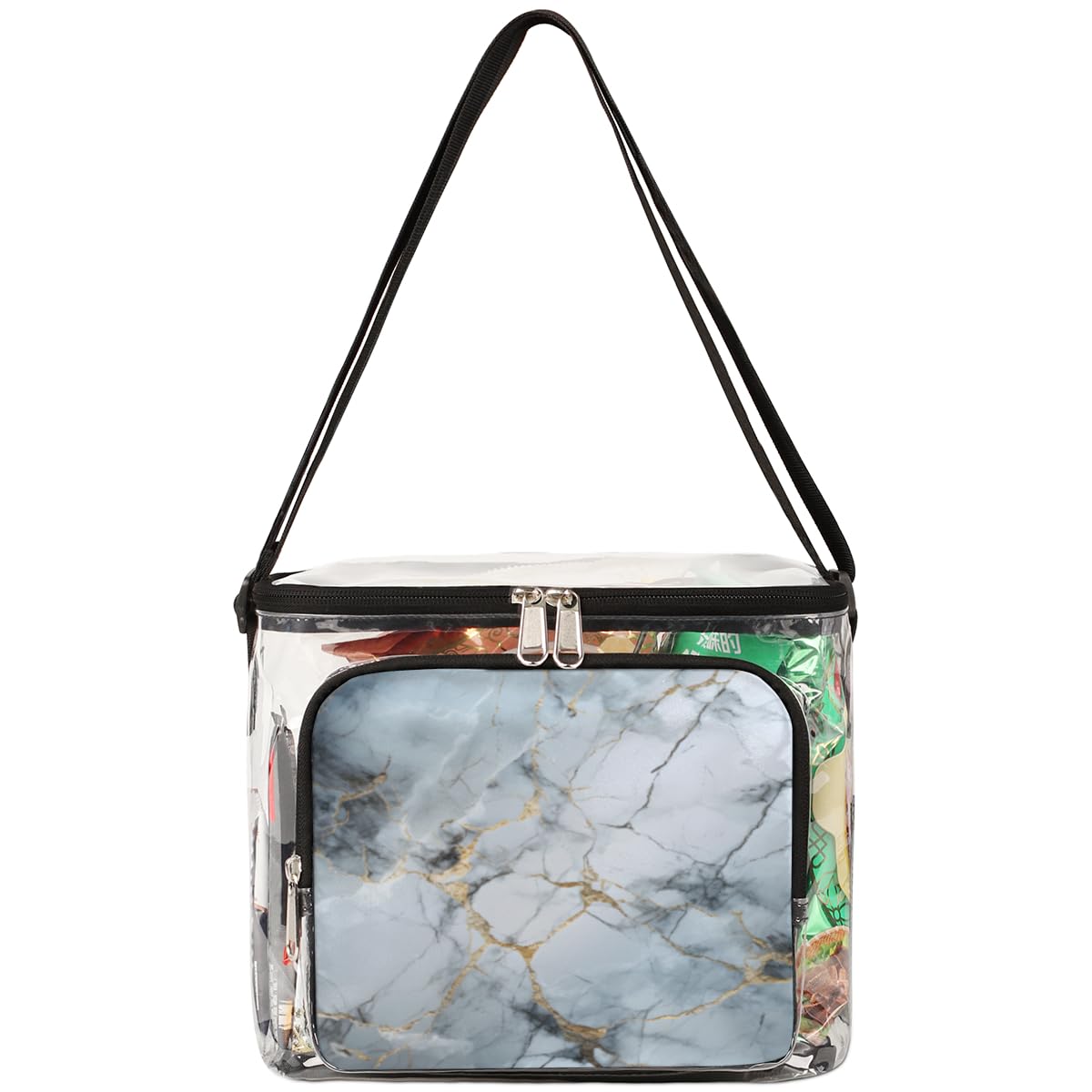 GzLeyigou Clear Tote Bag with Gold Marble Design - Transparent Crossbody Shoulder Bag for Women, Fashionable Handbag for Outdoor, Travel, Picnic, Concerts & Sports Events | Stadium Approved Lunch Bag | Waterproof & Durable