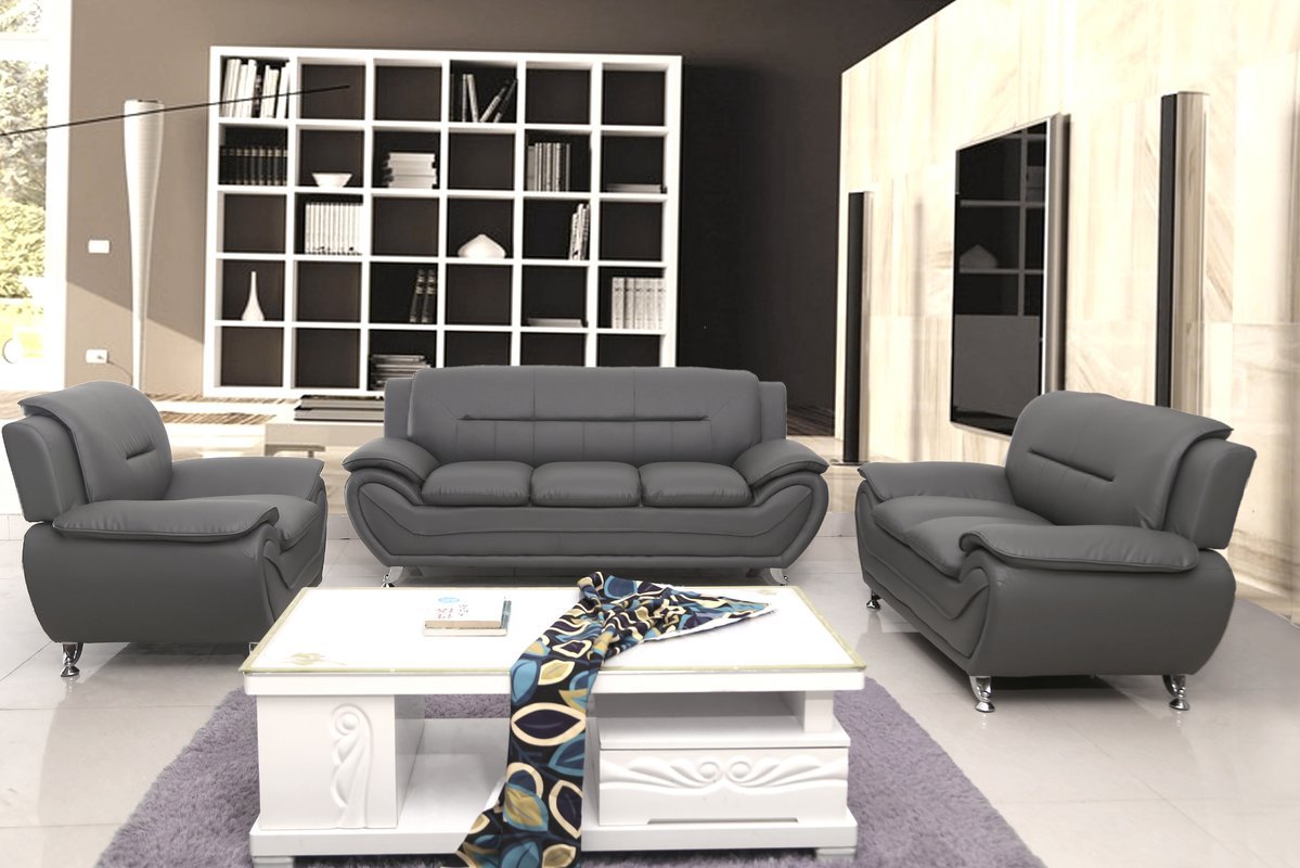 Michael 3-Piece Living Room Set in Gray - Modern Sofa, Loveseat & Chair for Small Spaces - Perfect for Apartments, Condos and Cozy Family Rooms