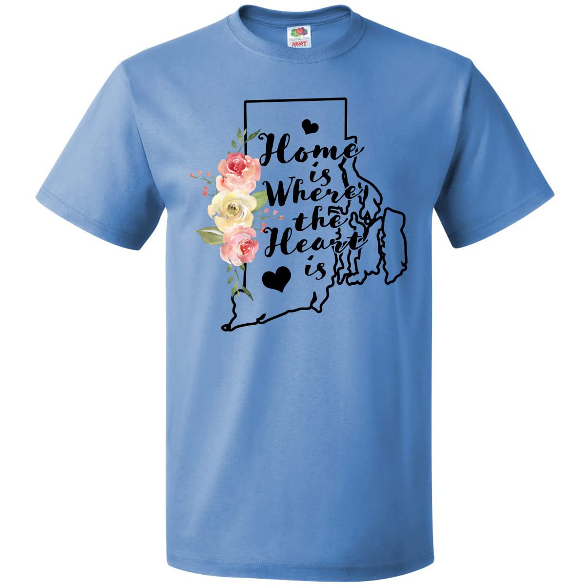 Inktastic Rhode Island Home is Where The Heart is Watercolor Floral T-Shirt - Soft Cotton Tee for Women, Casual Wear, Gift for Rhode Island Lovers, Perfect for Beach Outings & Summer Vacations