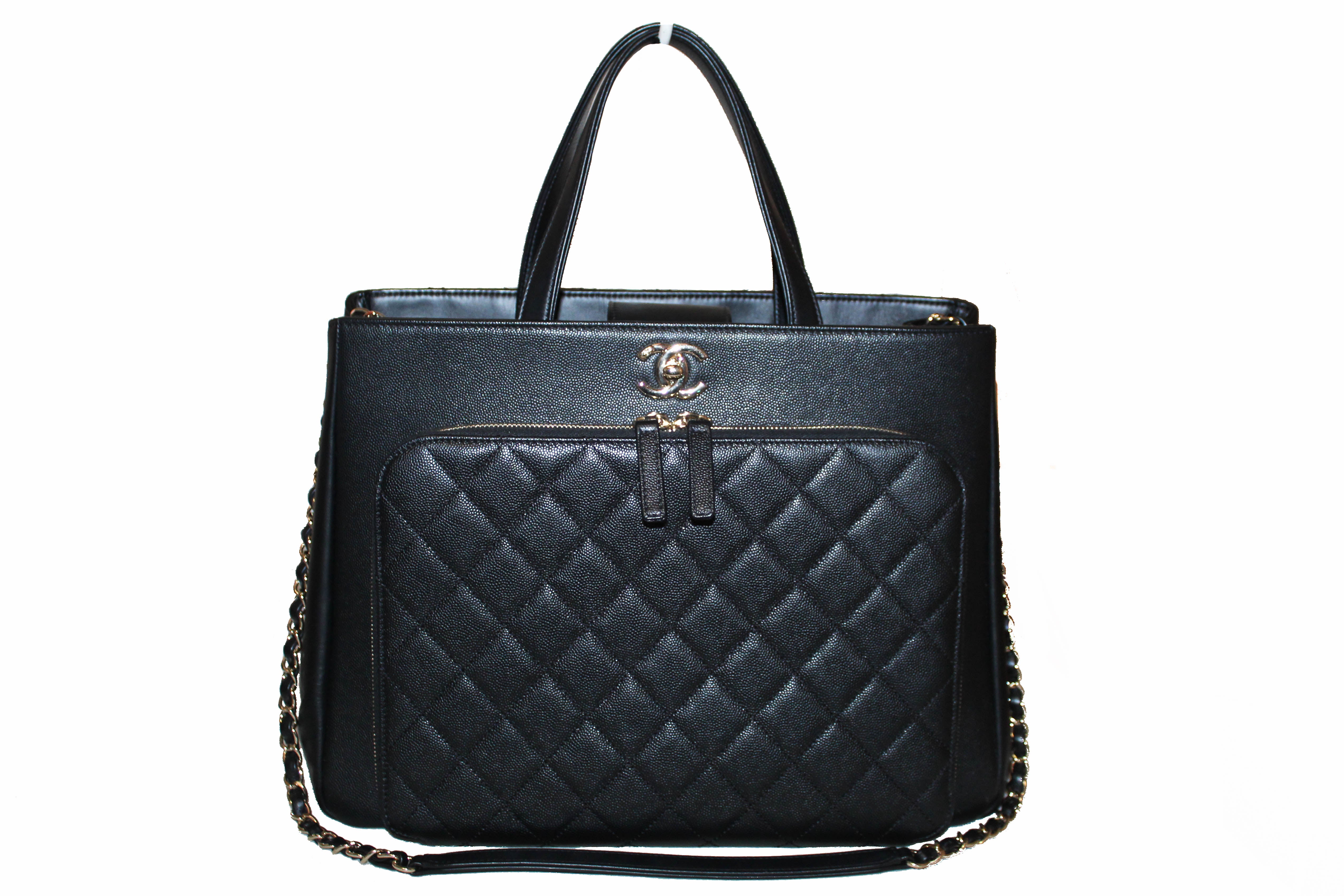 Authentic Chanel Black Caviar Leather Large Tote Shoulder Bag for Women - Luxury Designer Handbag for Work, Travel & Everyday Use