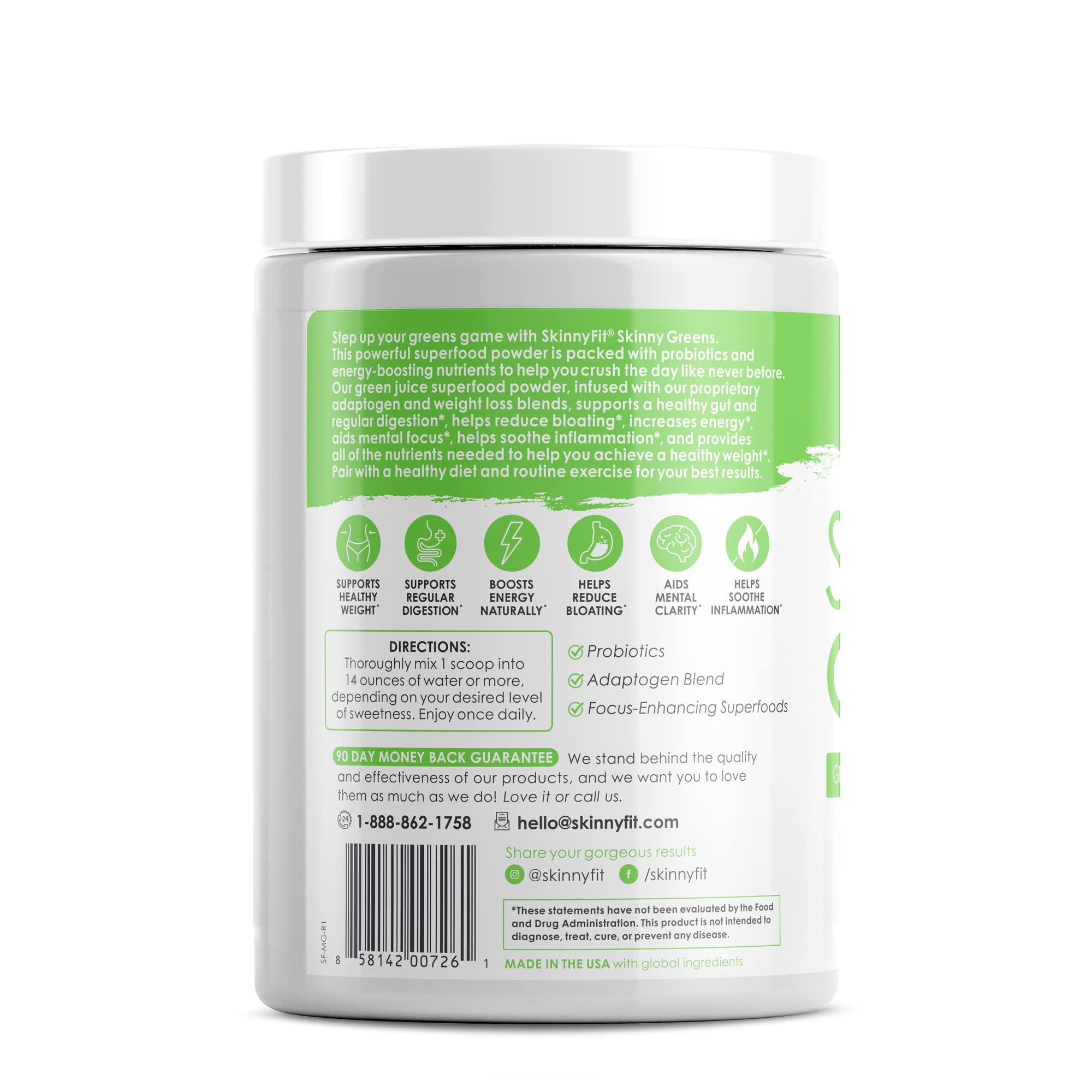 SkinnyFit Mango Splash Skinny Greens Superfood Powder - Natural Energy & Focus Booster with Spirulina & Chlorella, Reduces Bloating, 30 Servings - Perfect for Smoothies, Detox & Daily Wellness Routine
