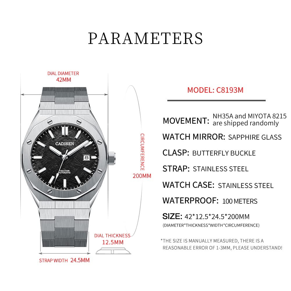 CADISEN Men's Automatic Watch with NH35 Movement - Waterproof Sapphire Crystal Glass - Casual & Business Dress Watch for Men - Perfect for Office, Formal Events & Everyday Wear