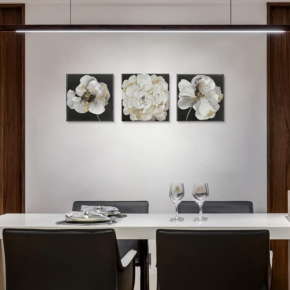 Black and White Flower Canvas Wall Art - Elegant White Blooming Floral Print for Bathroom, Bedroom & Living Room Decor | Perfect for Modern Home, Office & Gift Giving