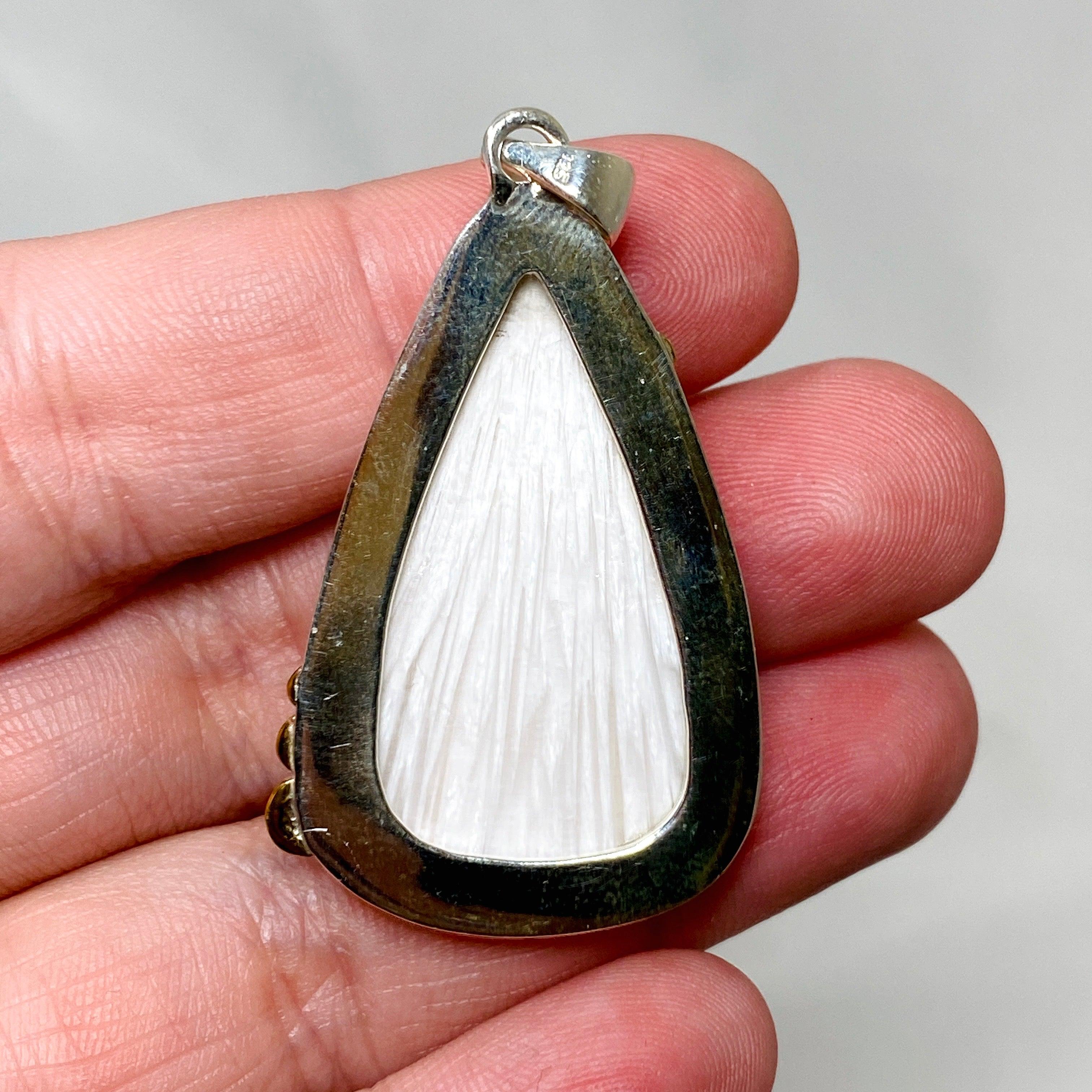 Natural Scolecite Teardrop Pendant Necklace in Sterling Silver Setting - Healing Crystal Jewelry for Meditation, Energy Balancing & Spiritual Gifts (KPGJ4509)