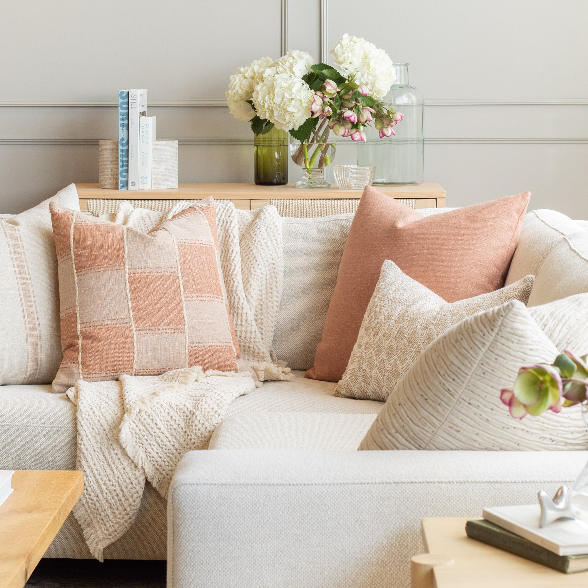 Hollis 22x22 Inch Decorative Throw Pillow Cover - Soft Terracotta Cotton Square Cushion for Sofa, Bed & Home Decor - Perfect for Living Room, Bedroom & Dorm