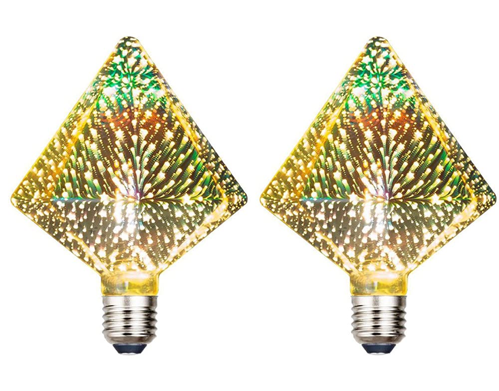 2 Pack 4W E27 LED Firework Light Bulbs - Edison Vintage 3D Decorative Lighting for Home, Bar, Cafe & Party Decor - Diamond Shape Mood Lights for Indoor Ambiance
