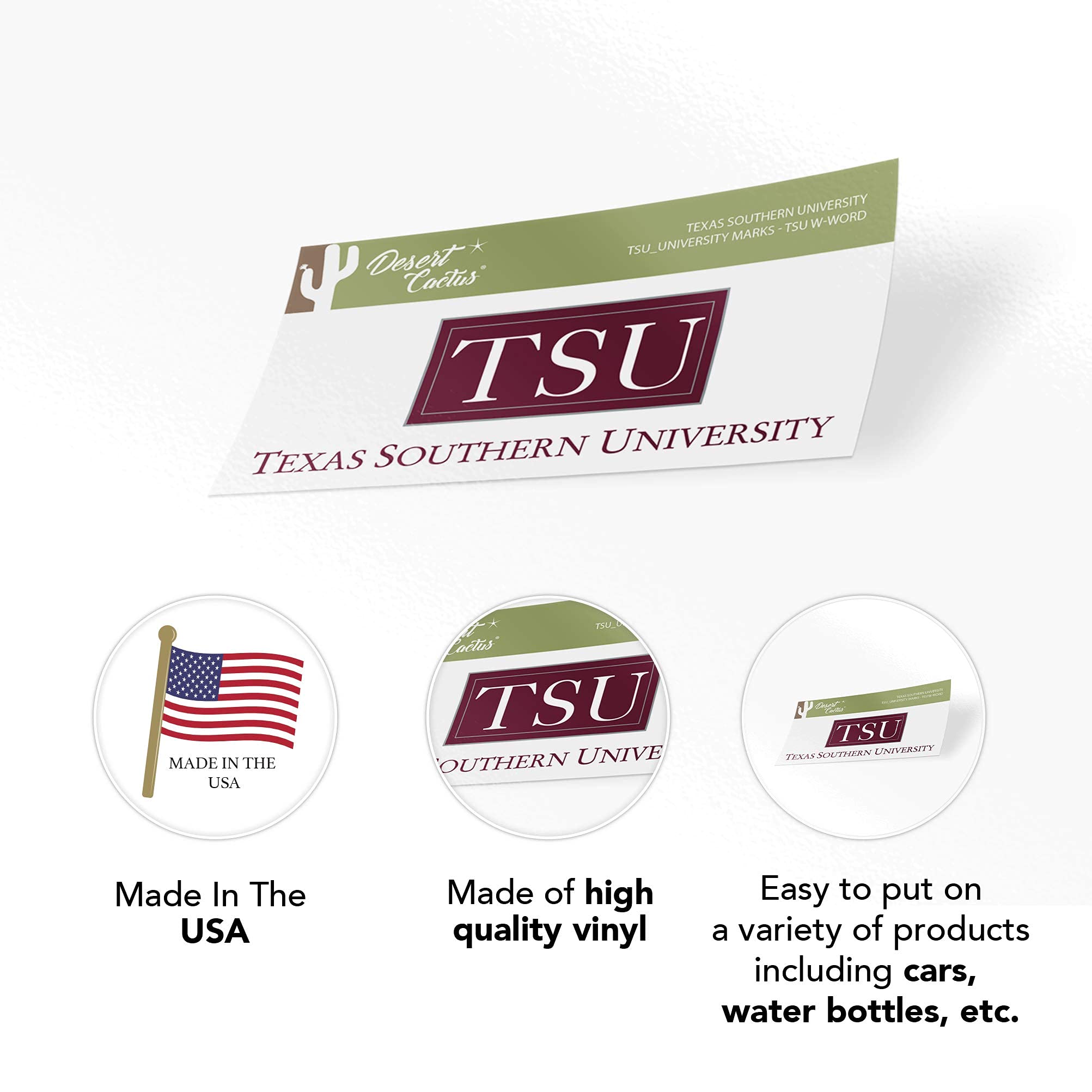 Texas Southern University TSU Tigers Vinyl Decal Sticker - Desert Cactus Design for Laptop, Water Bottle, Car & Scrapbook - Perfect for School Spirit, College Pride & Fan Gifts (IND TSU with Word)